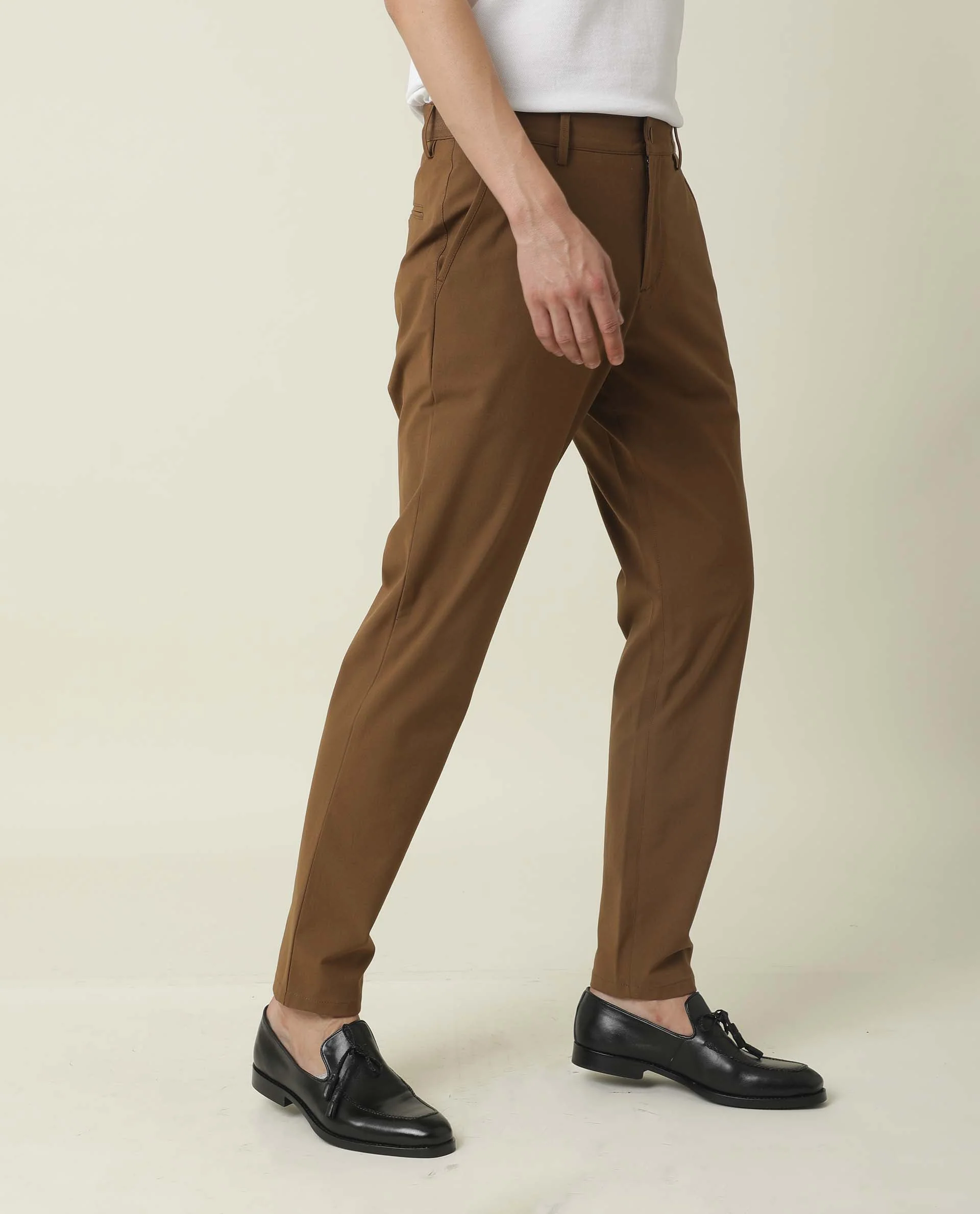 Rare Rabbit Men's Driver Brown Plain Regular Fit Trouser - Image 8