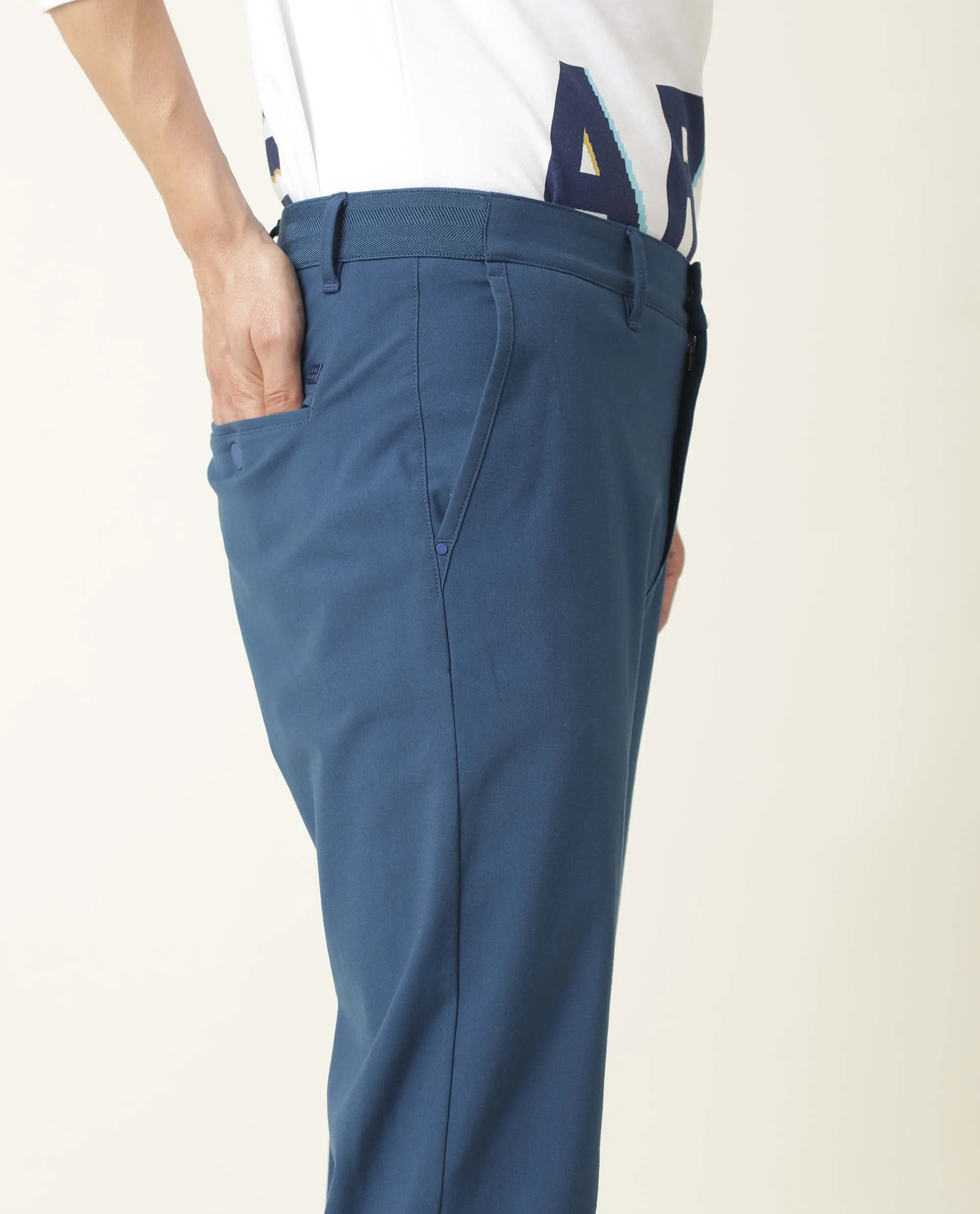 Rare Rabbit Men's Driver Blue Cotton Blend Plain Regular Fit Trouser - Image 6