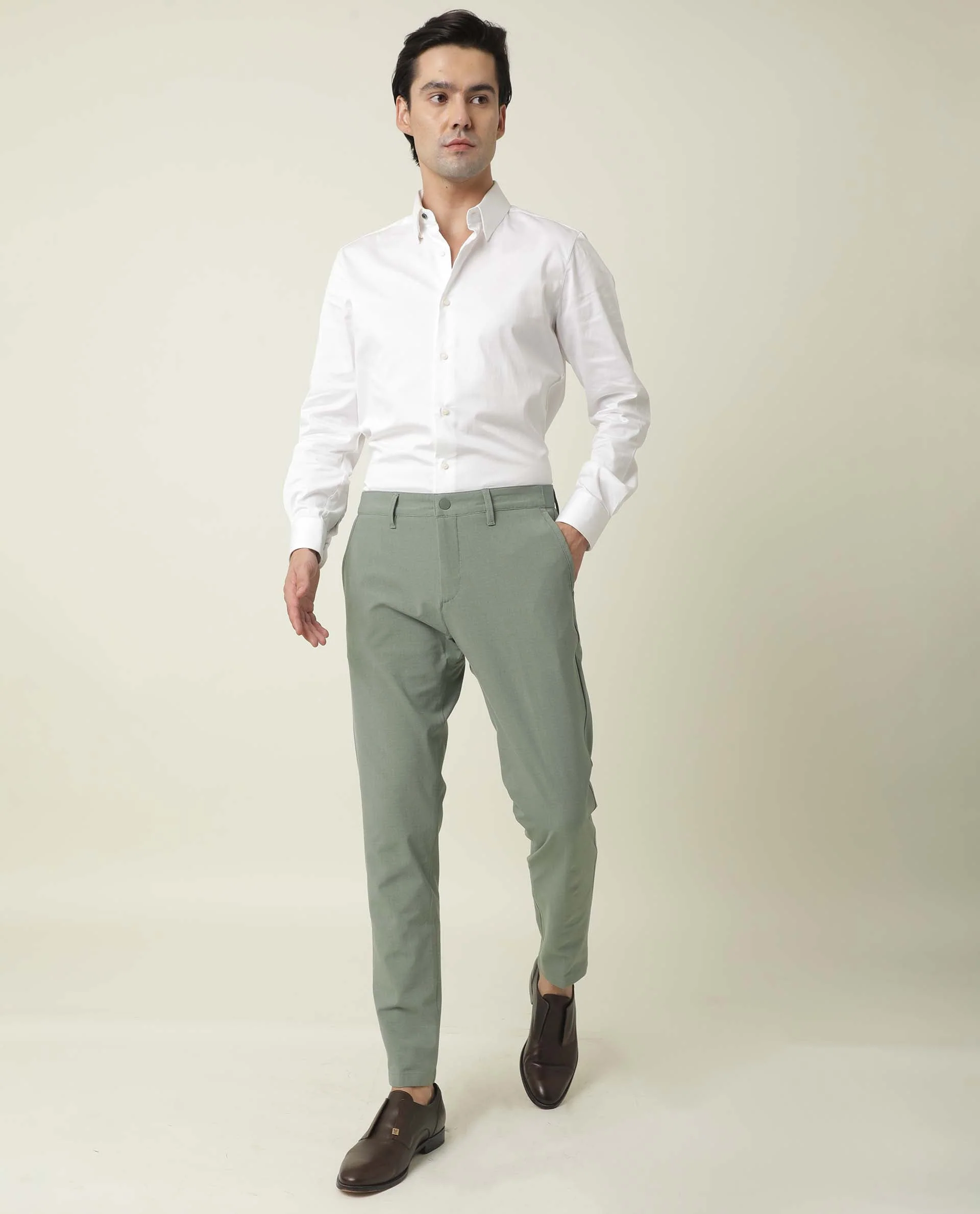 Rare Rabbit Men's Driver Green Polyester Plain Regular Fit Trouser - Image 2