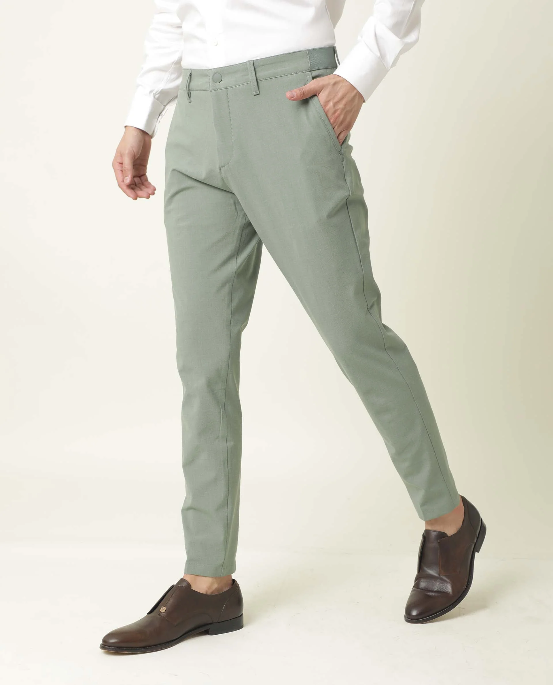 Rare Rabbit Men's Driver Green Polyester Plain Regular Fit Trouser - Image 4
