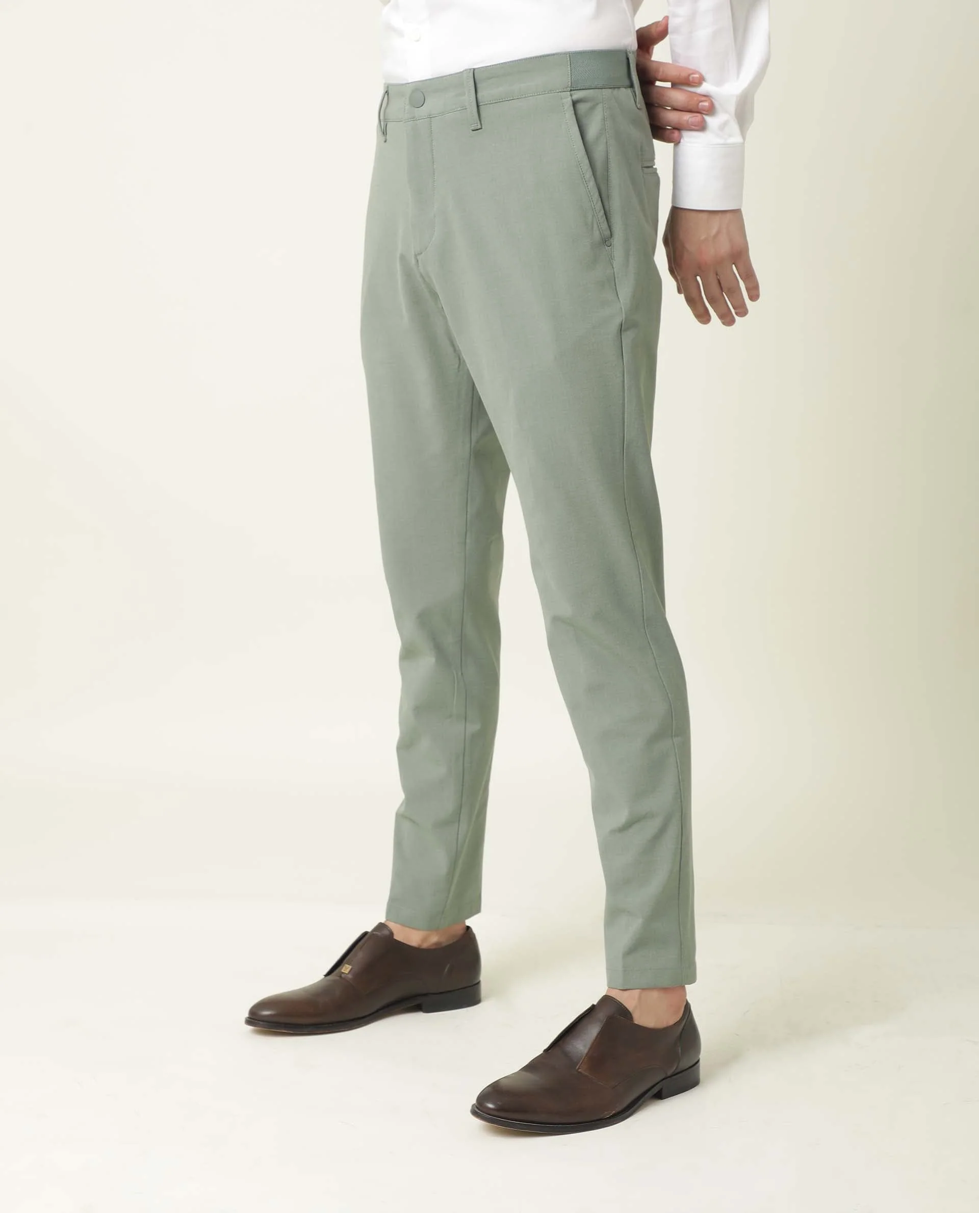 Rare Rabbit Men's Driver Green Polyester Plain Regular Fit Trouser - Image 5