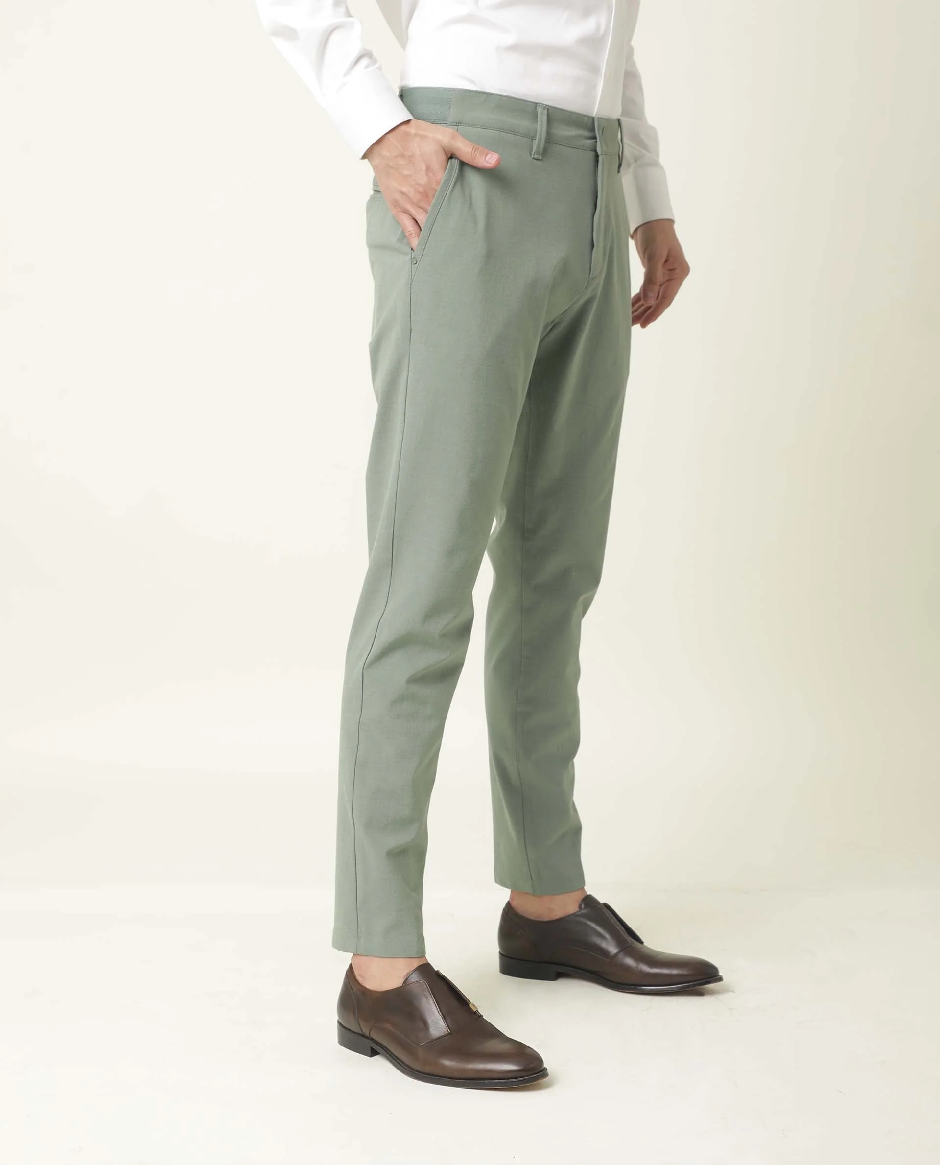 Rare Rabbit Men's Driver Green Polyester Plain Regular Fit Trouser - Image 7