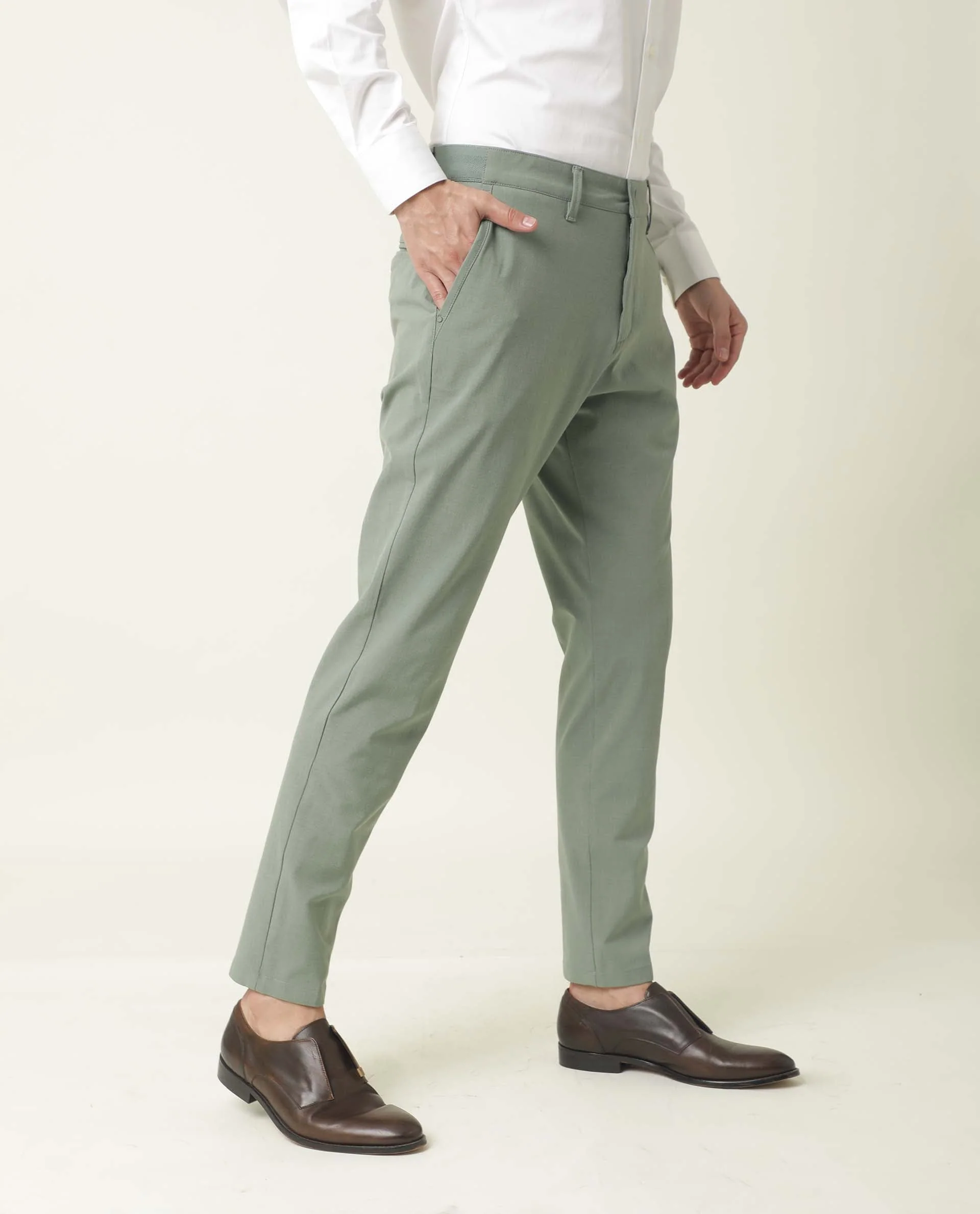 Rare Rabbit Men's Driver Green Polyester Plain Regular Fit Trouser - Image 8