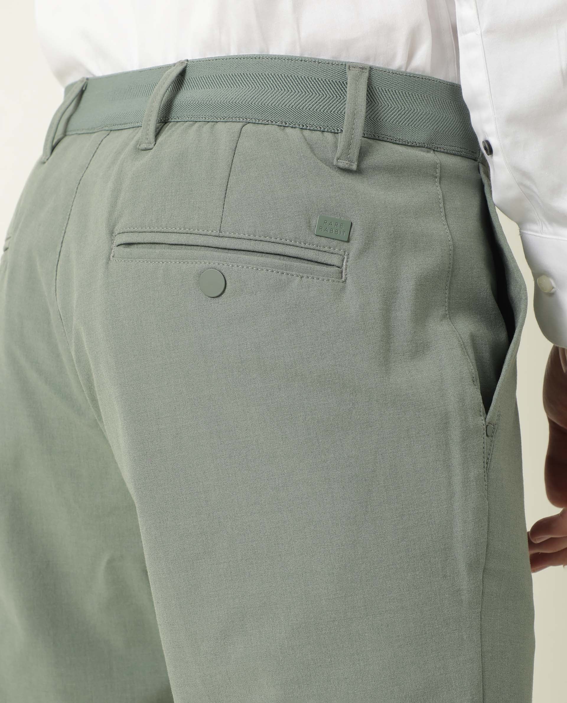 Rare Rabbit Men's Driver Green Polyester Plain Regular Fit Trouser - Image 9