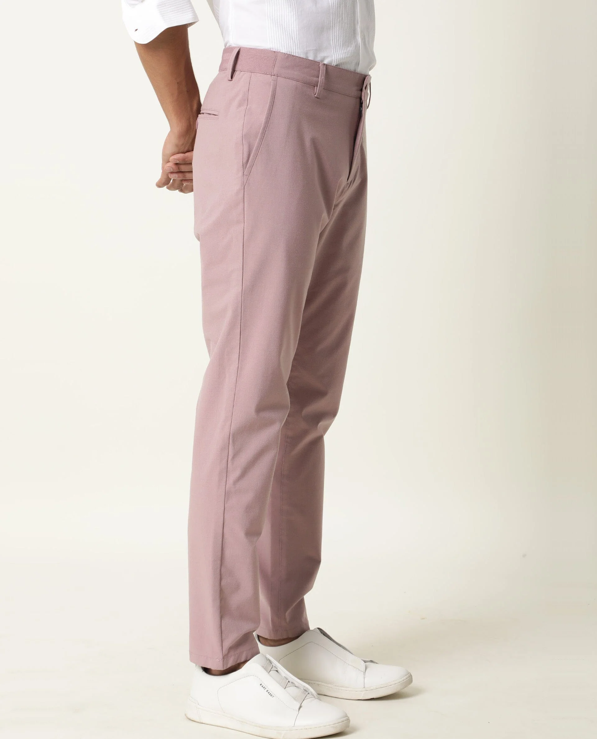 Rare Rabbit Men's Driver Pink Polyester Blend Plain Regular Fit Trouser - Image 12