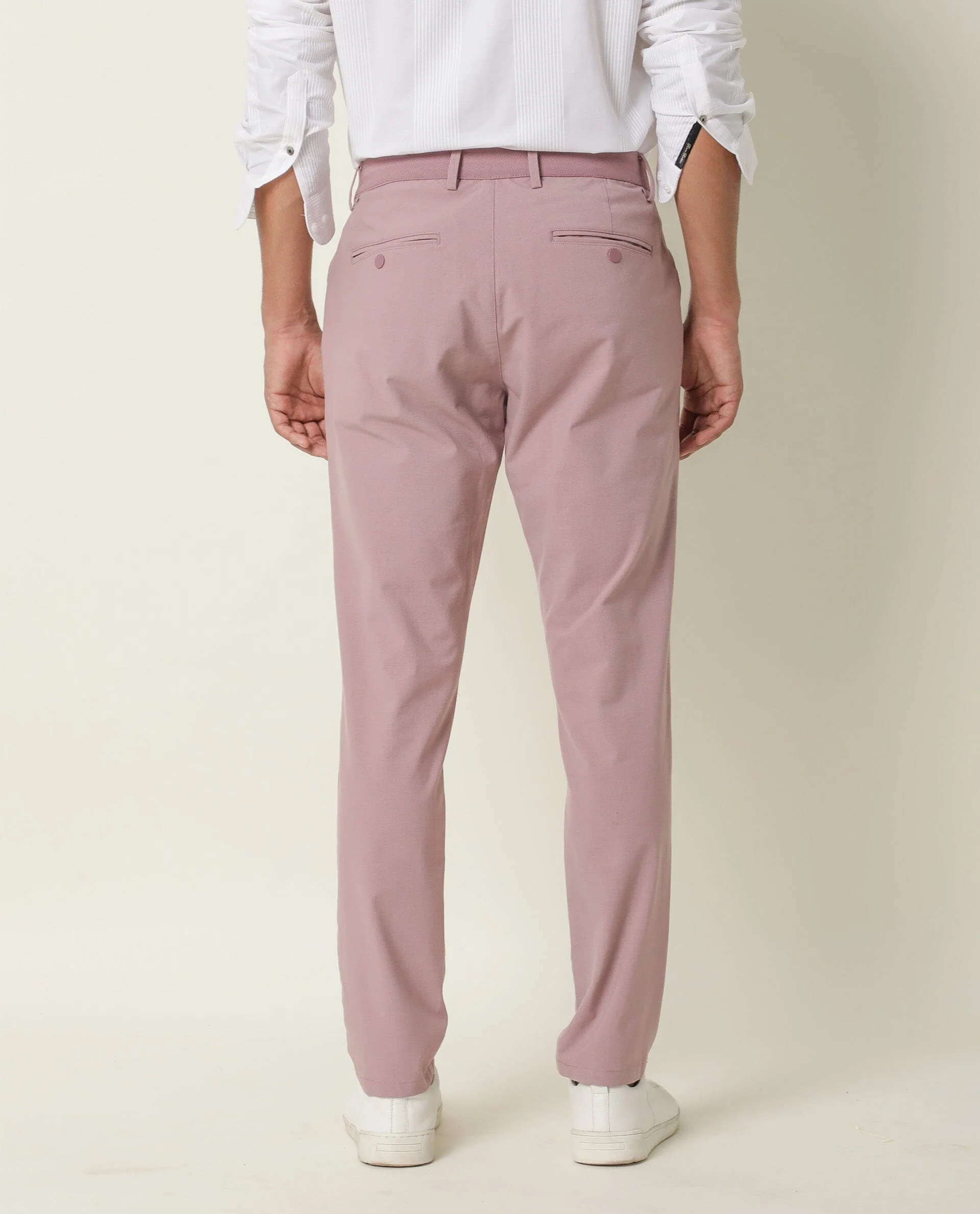 Rare Rabbit Men's Driver Pink Polyester Blend Plain Regular Fit Trouser - Image 13
