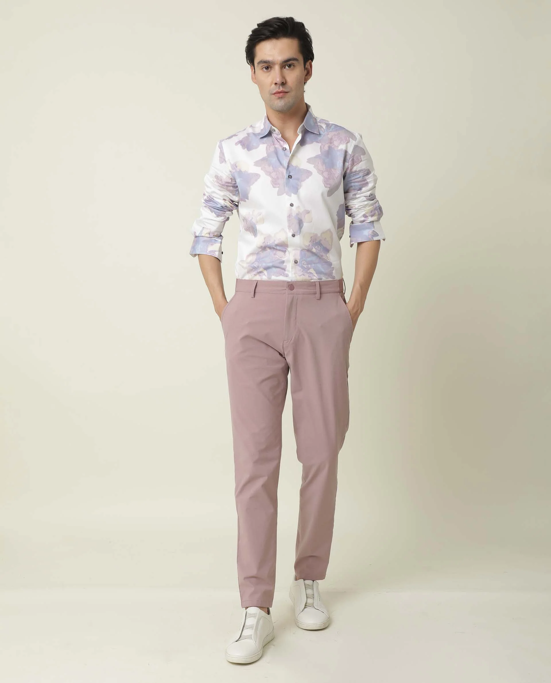 Rare Rabbit Men's Driver Pink Polyester Blend Plain Regular Fit Trouser - Image 2