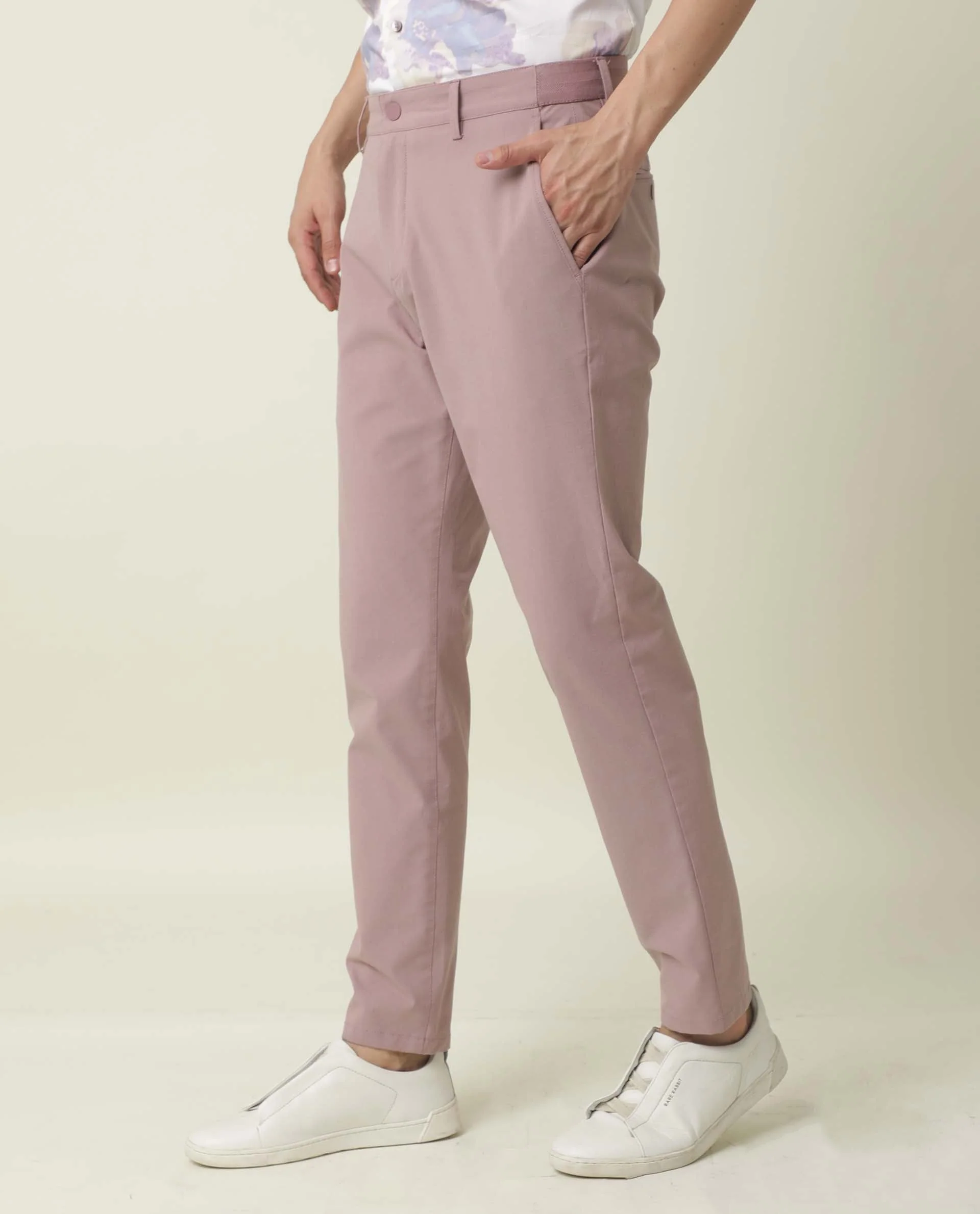 Rare Rabbit Men's Driver Pink Polyester Blend Plain Regular Fit Trouser - Image 3