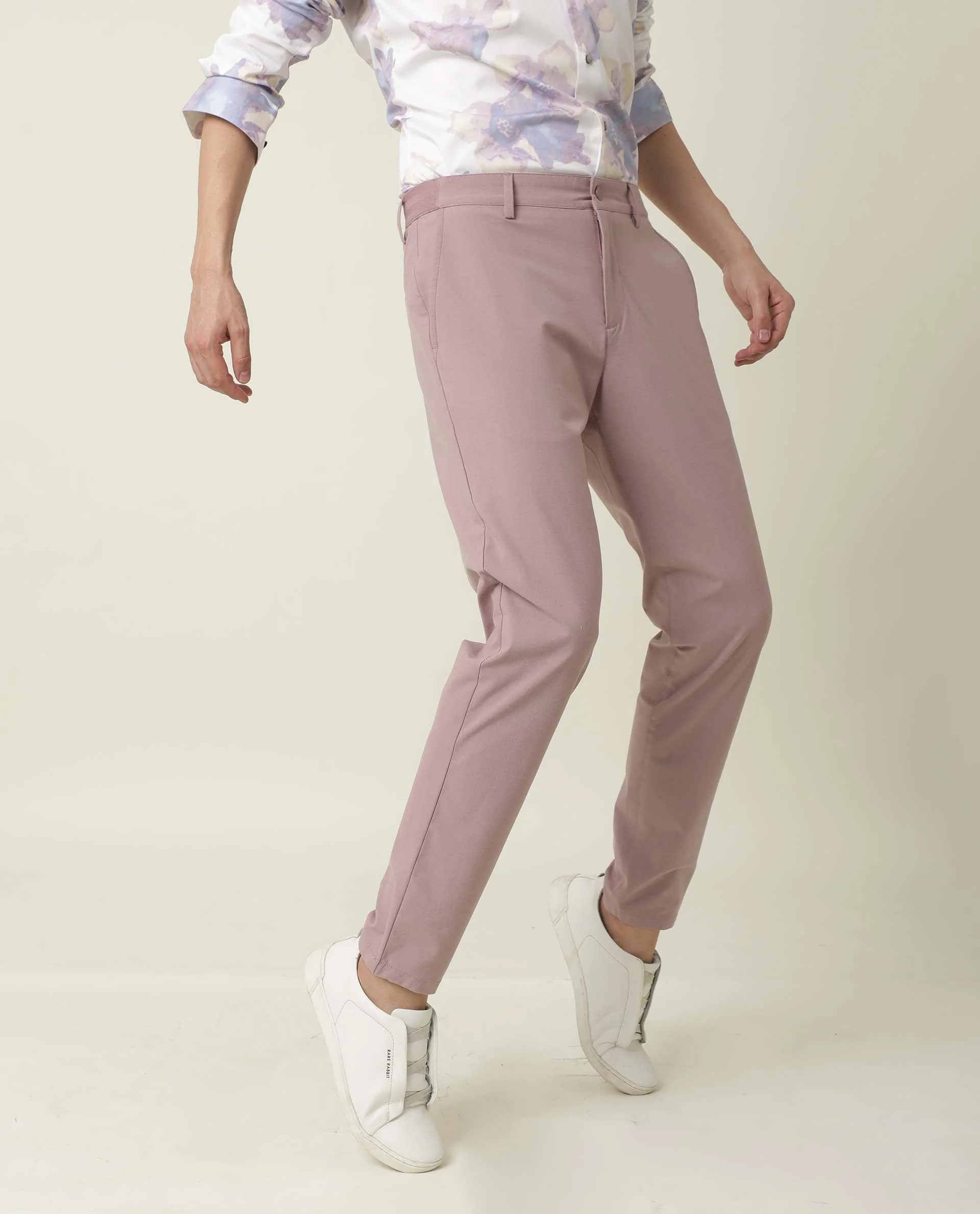 Rare Rabbit Men's Driver Pink Polyester Blend Plain Regular Fit Trouser - Image 4