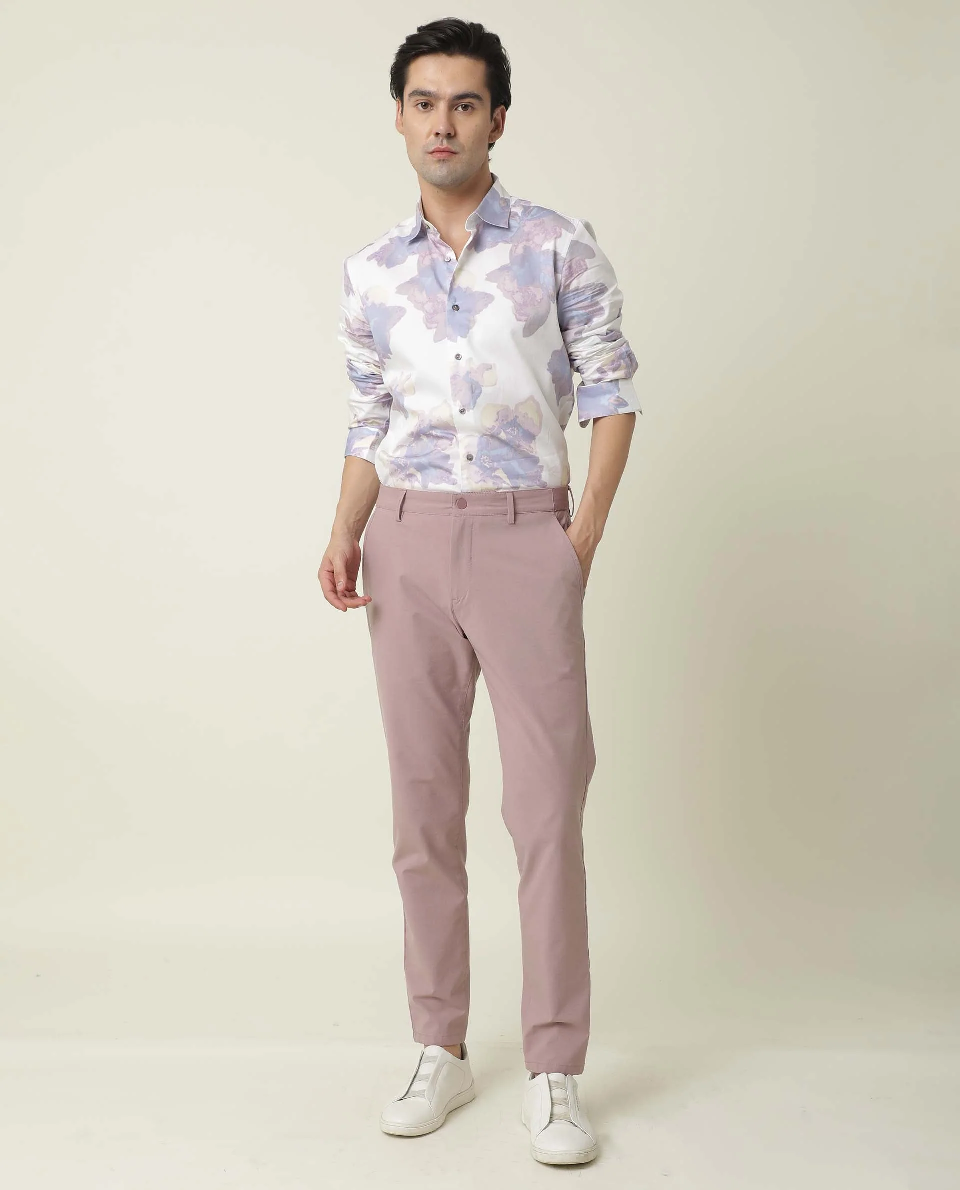 Rare Rabbit Men's Driver Pink Polyester Blend Plain Regular Fit Trouser - Image 6