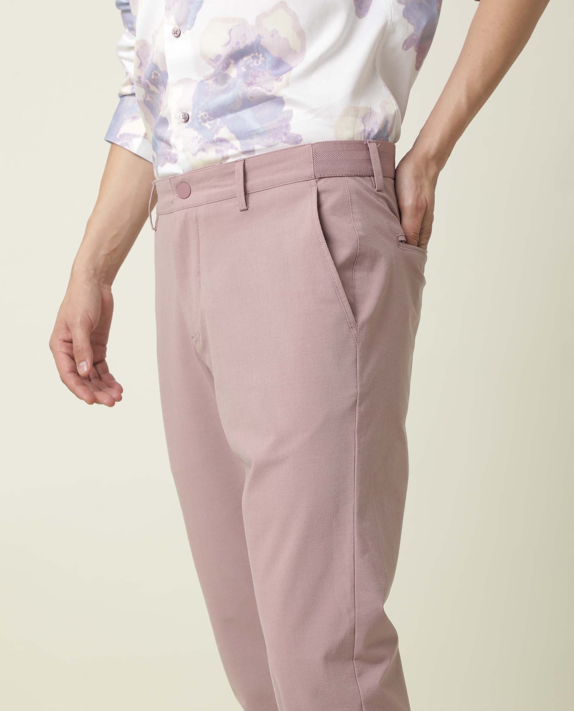 Rare Rabbit Men's Driver Pink Polyester Blend Plain Regular Fit Trouser - Image 7