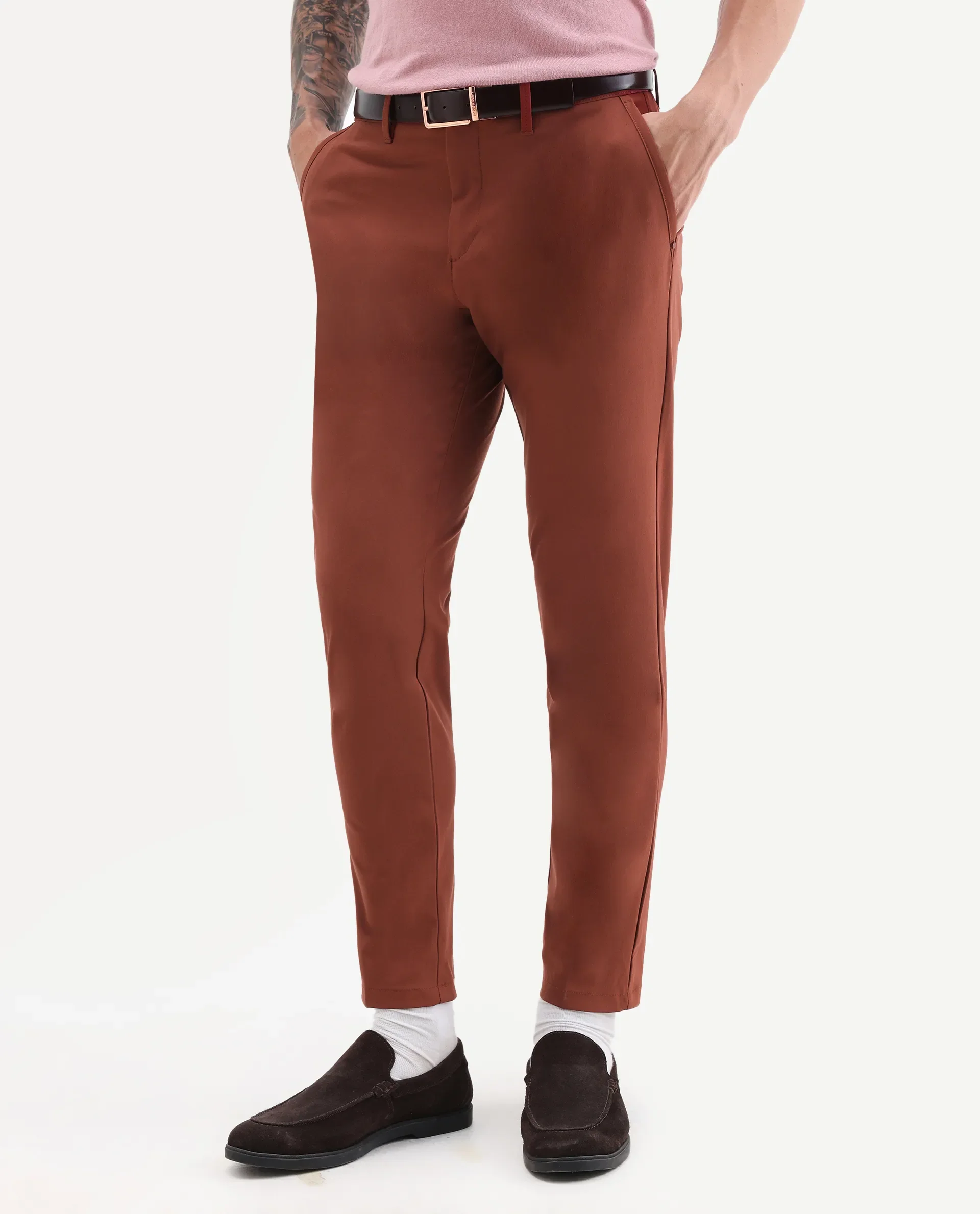 Rare Rabbit Men's Driver Rust Polyester Blend Plain Regular Fit Trouser - Image 2