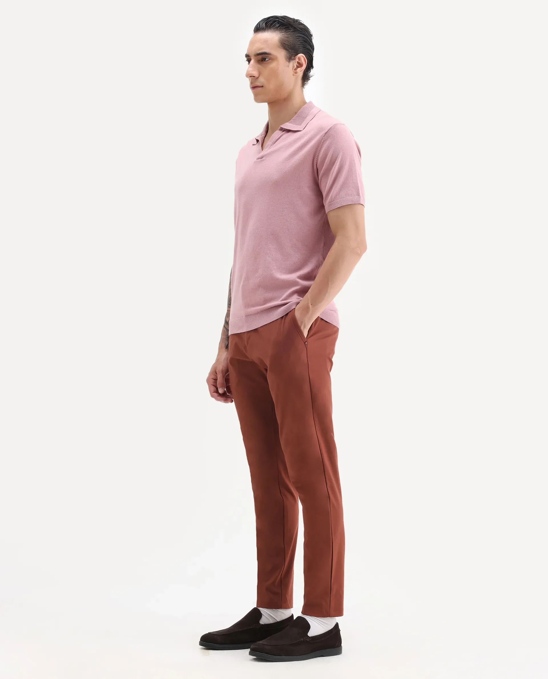 Rare Rabbit Men's Driver Rust Polyester Blend Plain Regular Fit Trouser - Image 4