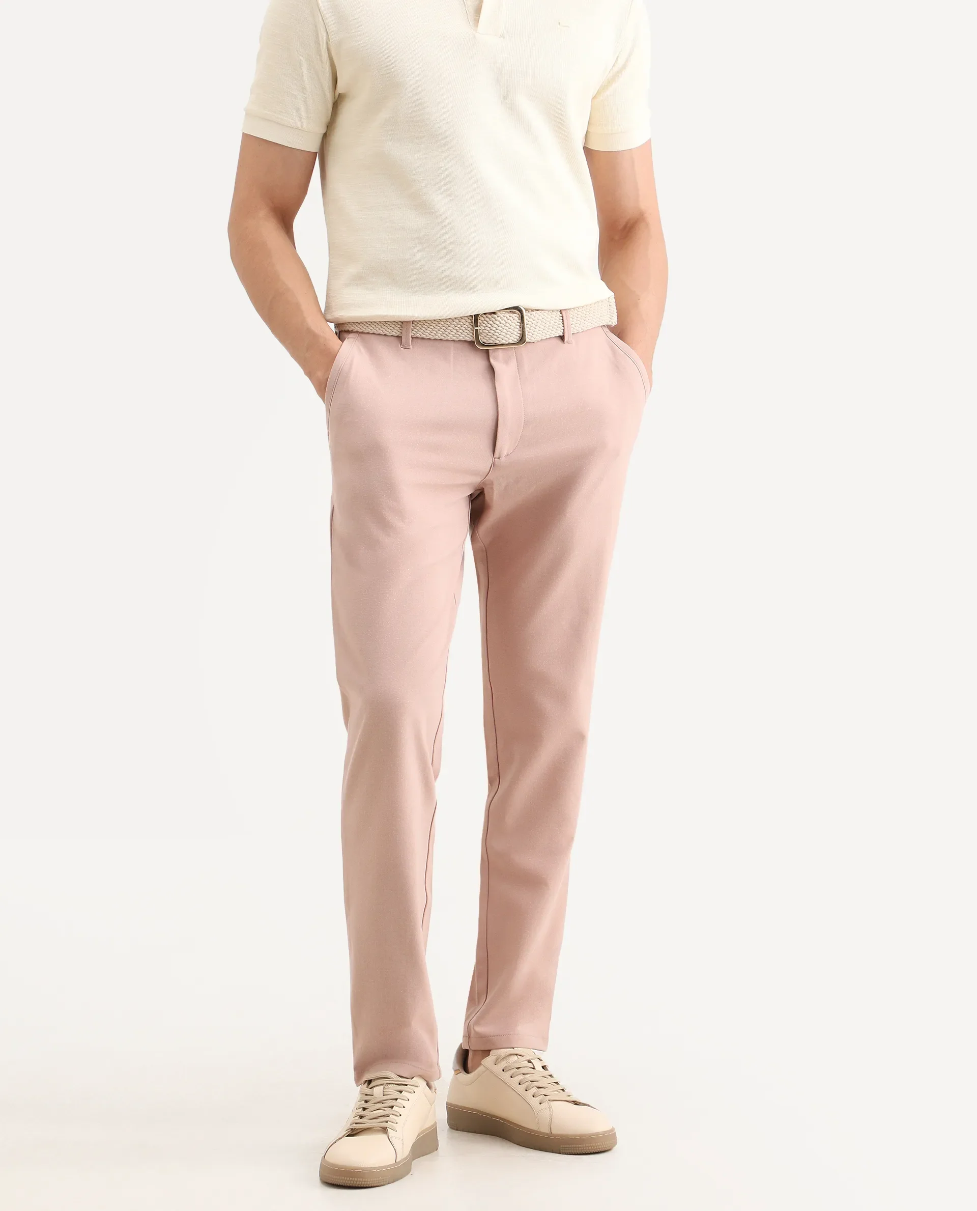 Rare Rabbit Men's Driver-Ss26 Dusky Peach Polyester Blend Fabric Regular Fit Plain Trouser - Image 2