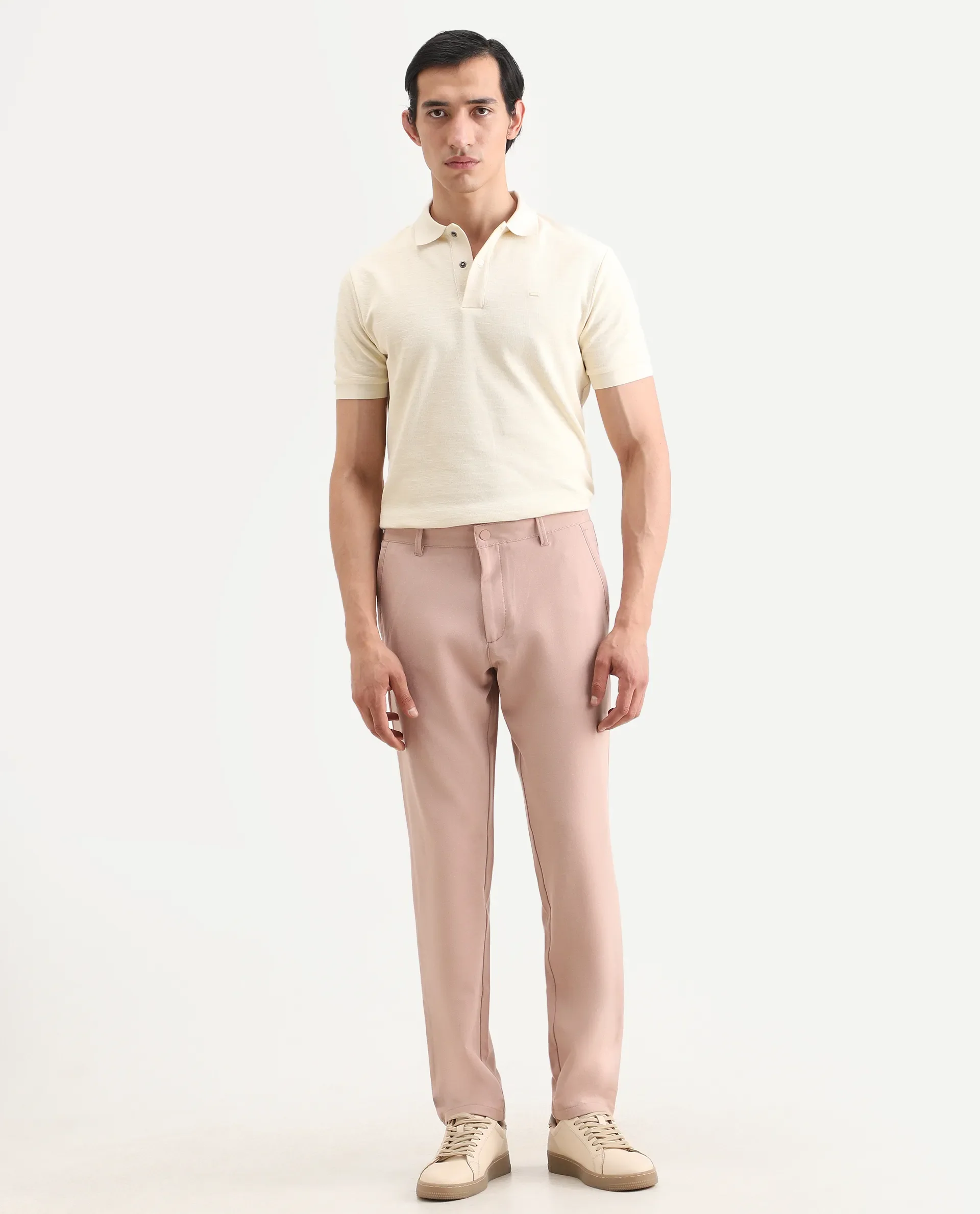 Rare Rabbit Men's Driver-Ss26 Dusky Peach Polyester Blend Fabric Regular Fit Plain Trouser - Image 4