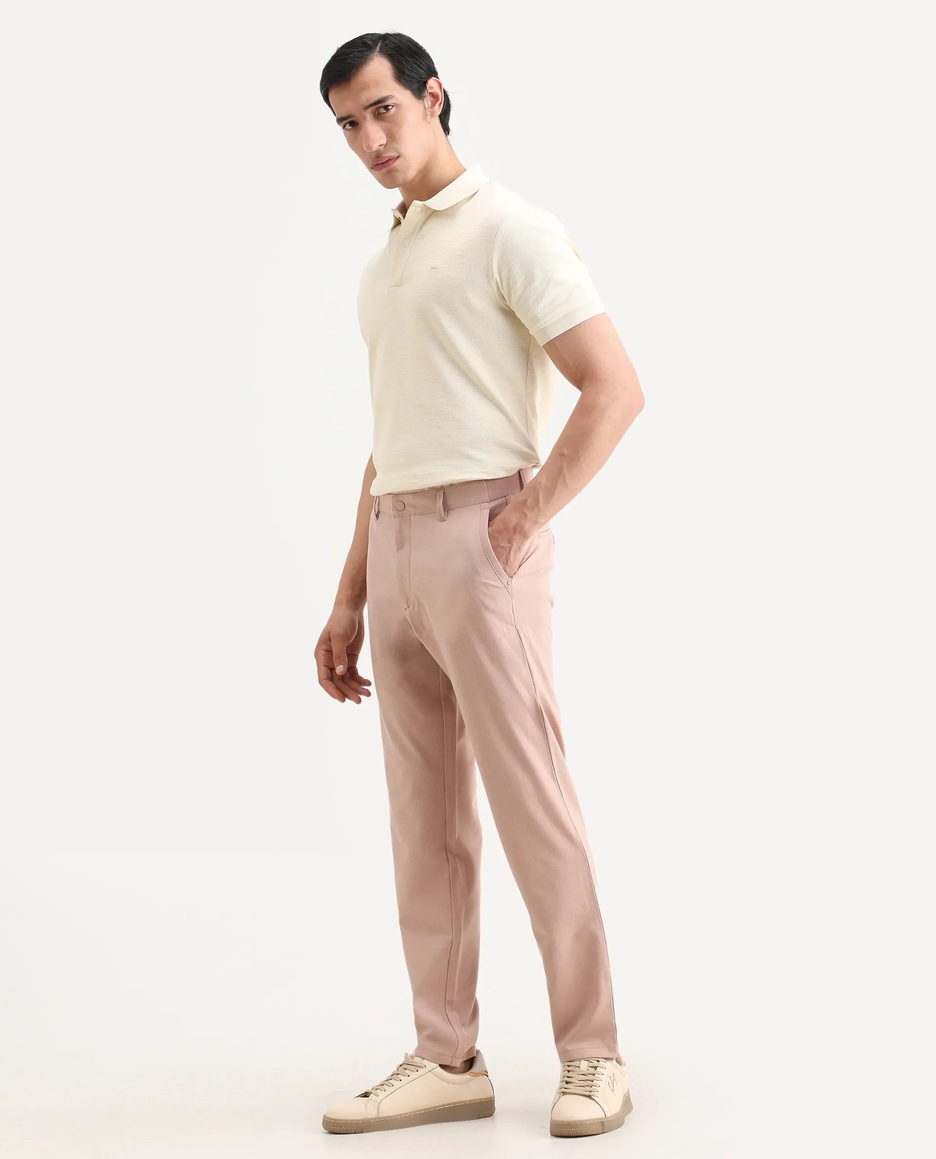 Rare Rabbit Men's Driver-Ss26 Dusky Peach Polyester Blend Fabric Regular Fit Plain Trouser - Image 5
