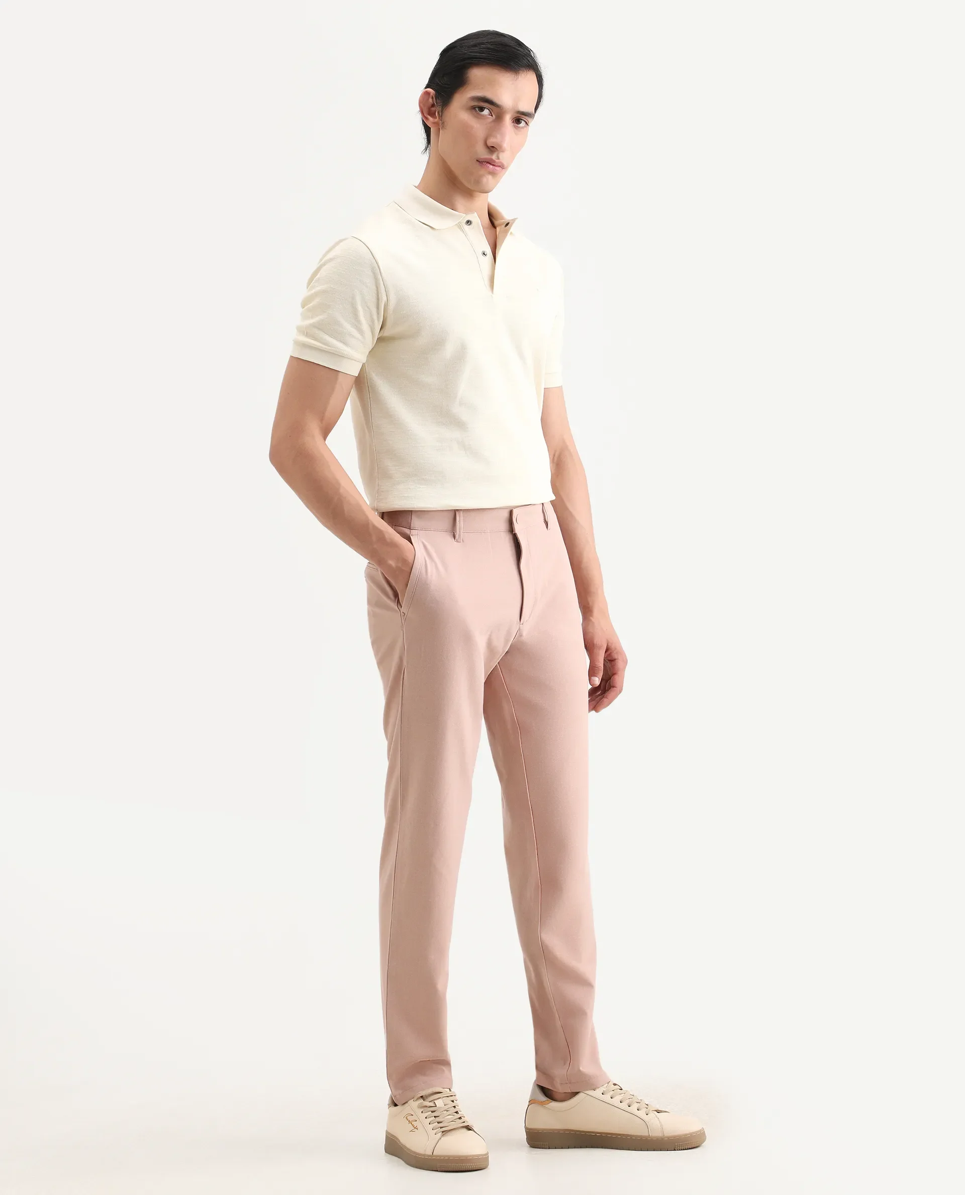 Rare Rabbit Men's Driver-Ss26 Dusky Peach Polyester Blend Fabric Regular Fit Plain Trouser - Image 7