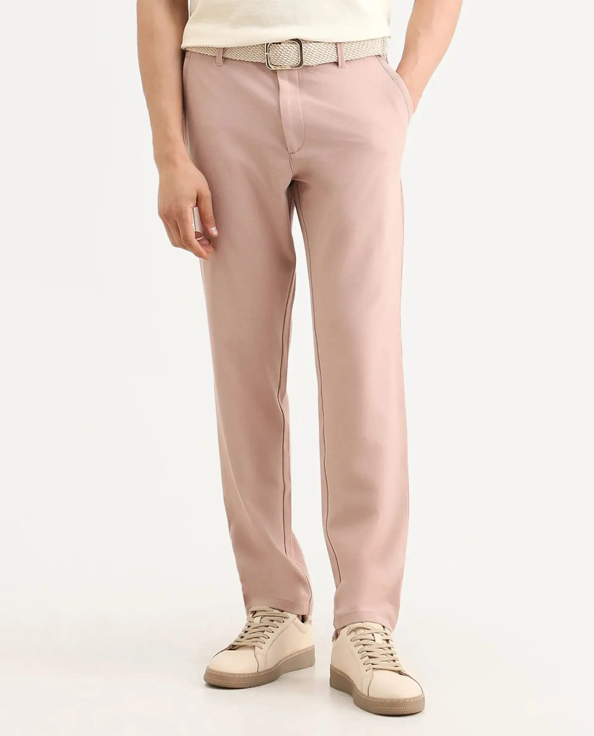 Rare Rabbit Men's Driver-Ss26 Dusky Peach Polyester Blend Fabric Regular Fit Plain Trouser - Image 9