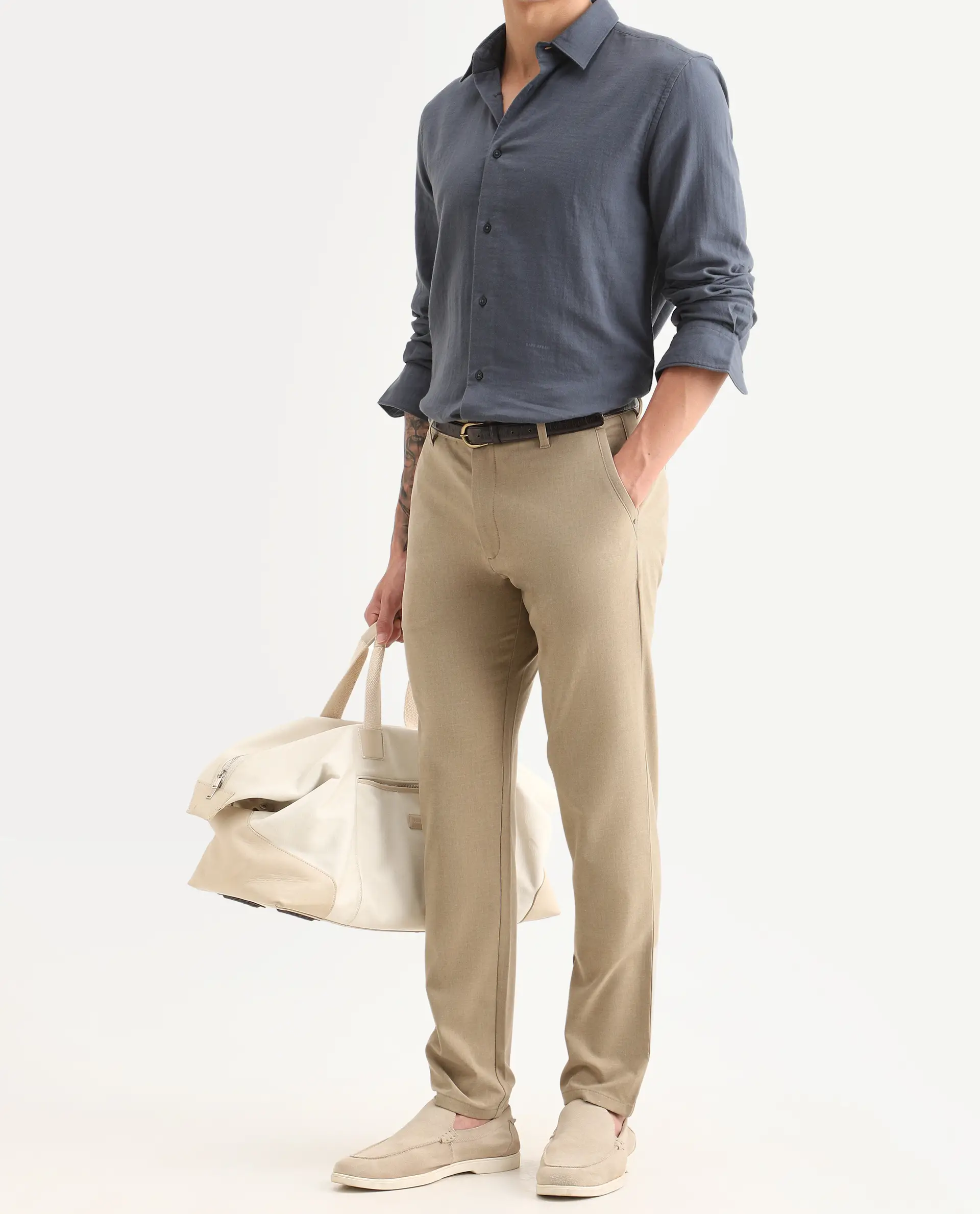 Rare Rabbit Men's Driver-Ss26 Khaki Polyester Blend Fabric Regular Fit Plain Trouser - Image 2