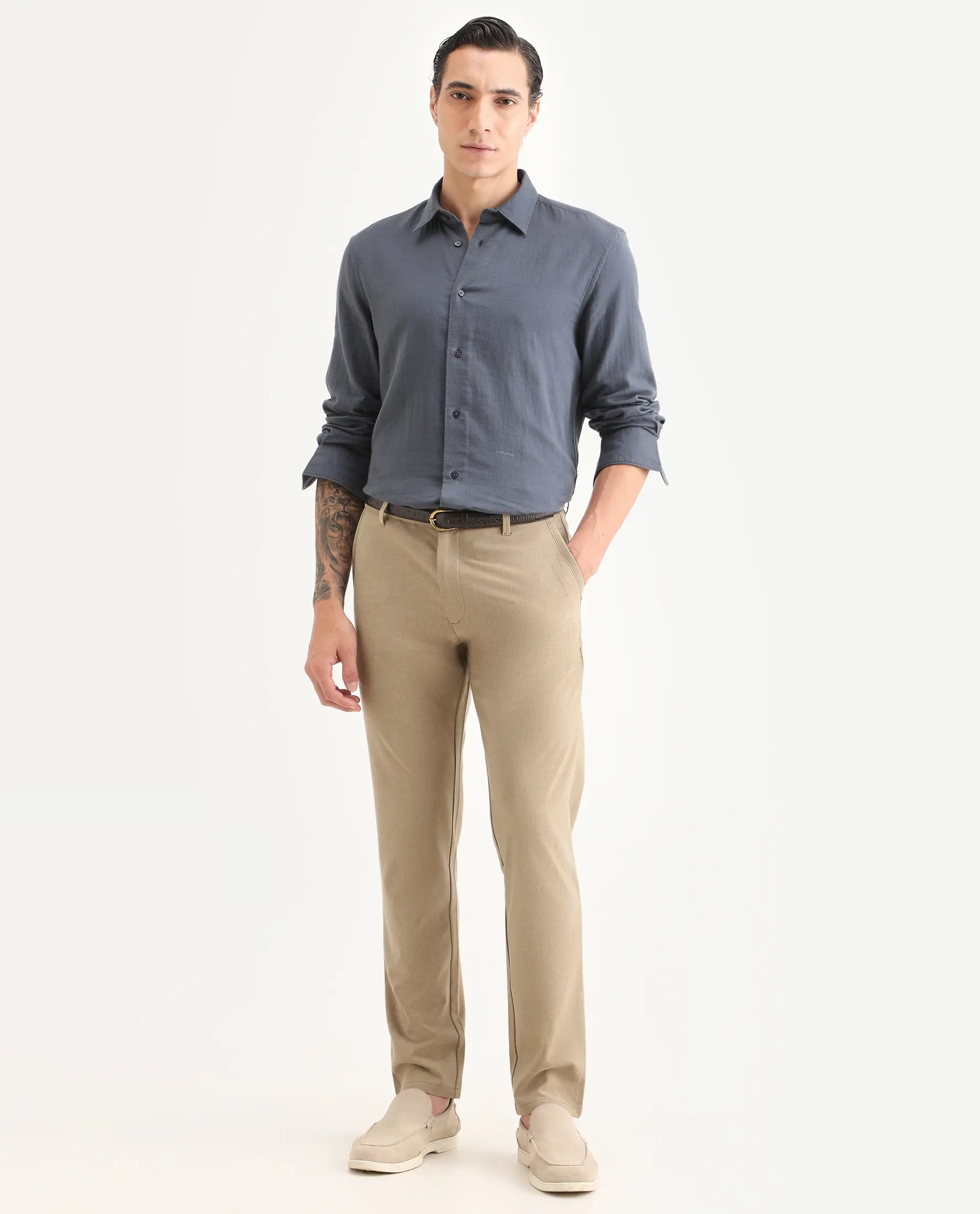 Rare Rabbit Men's Driver-Ss26 Khaki Polyester Blend Fabric Regular Fit Plain Trouser - Image 4