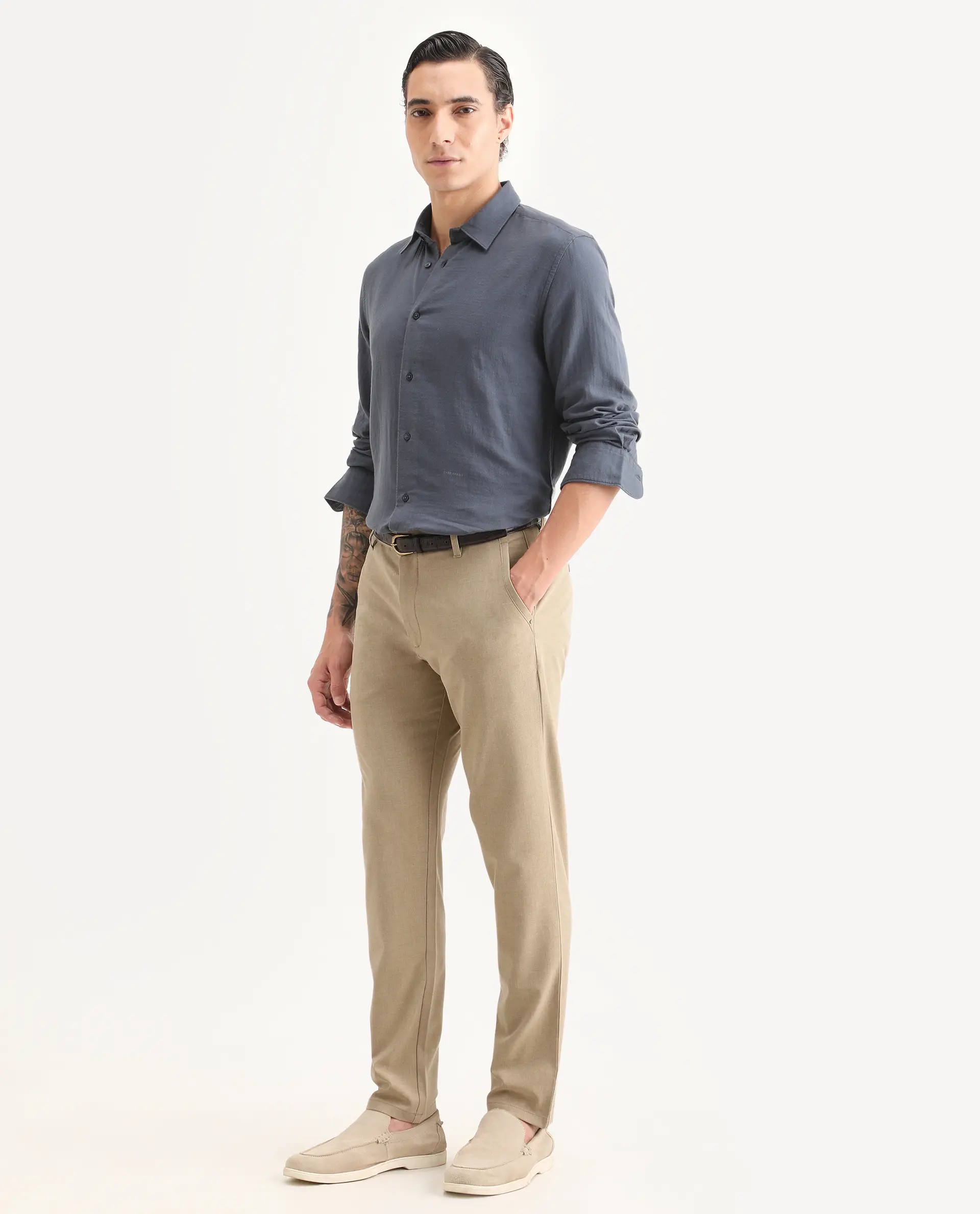 Rare Rabbit Men's Driver-Ss26 Khaki Polyester Blend Fabric Regular Fit Plain Trouser - Image 5