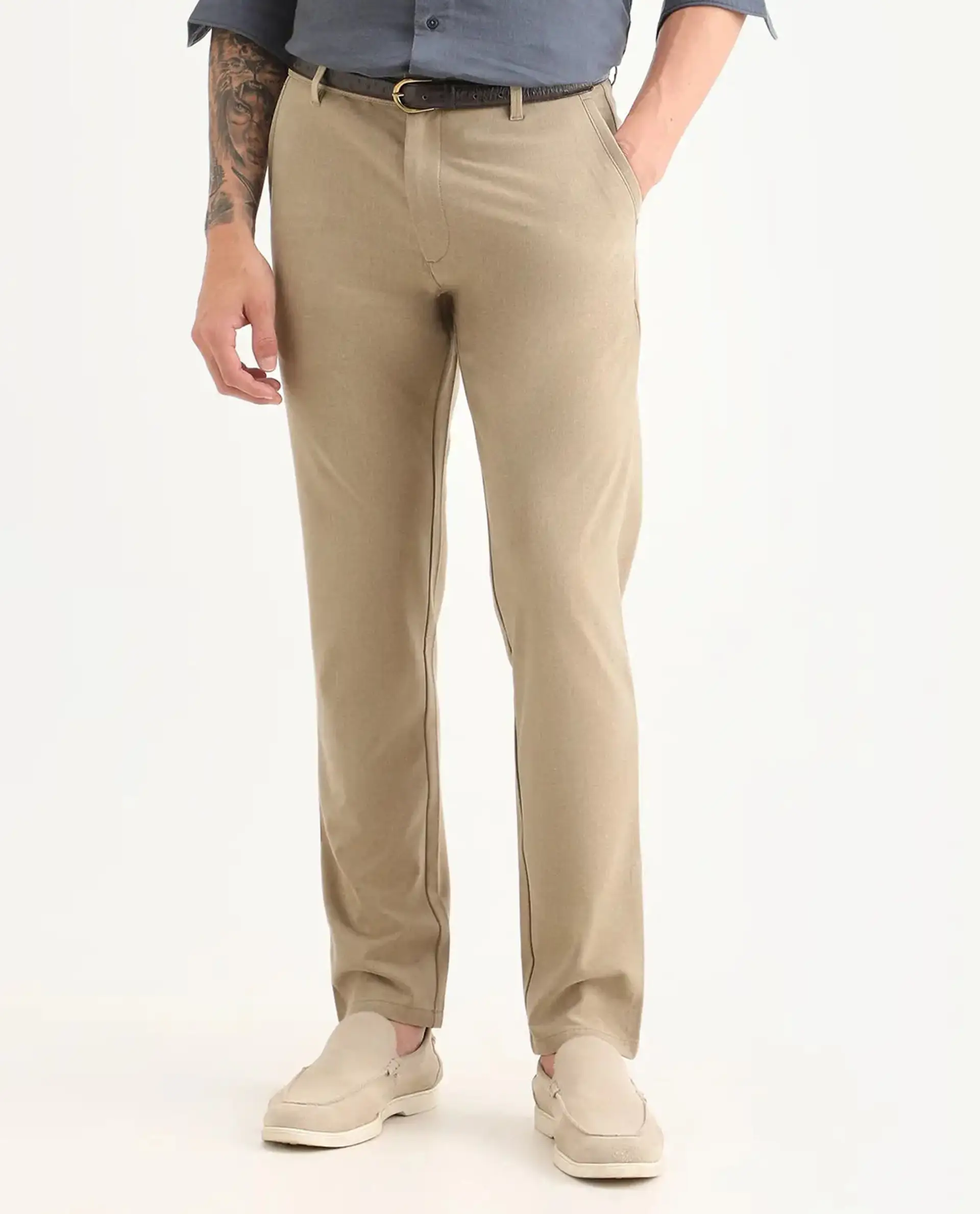 Rare Rabbit Men's Driver-Ss26 Khaki Polyester Blend Fabric Regular Fit Plain Trouser - Image 9