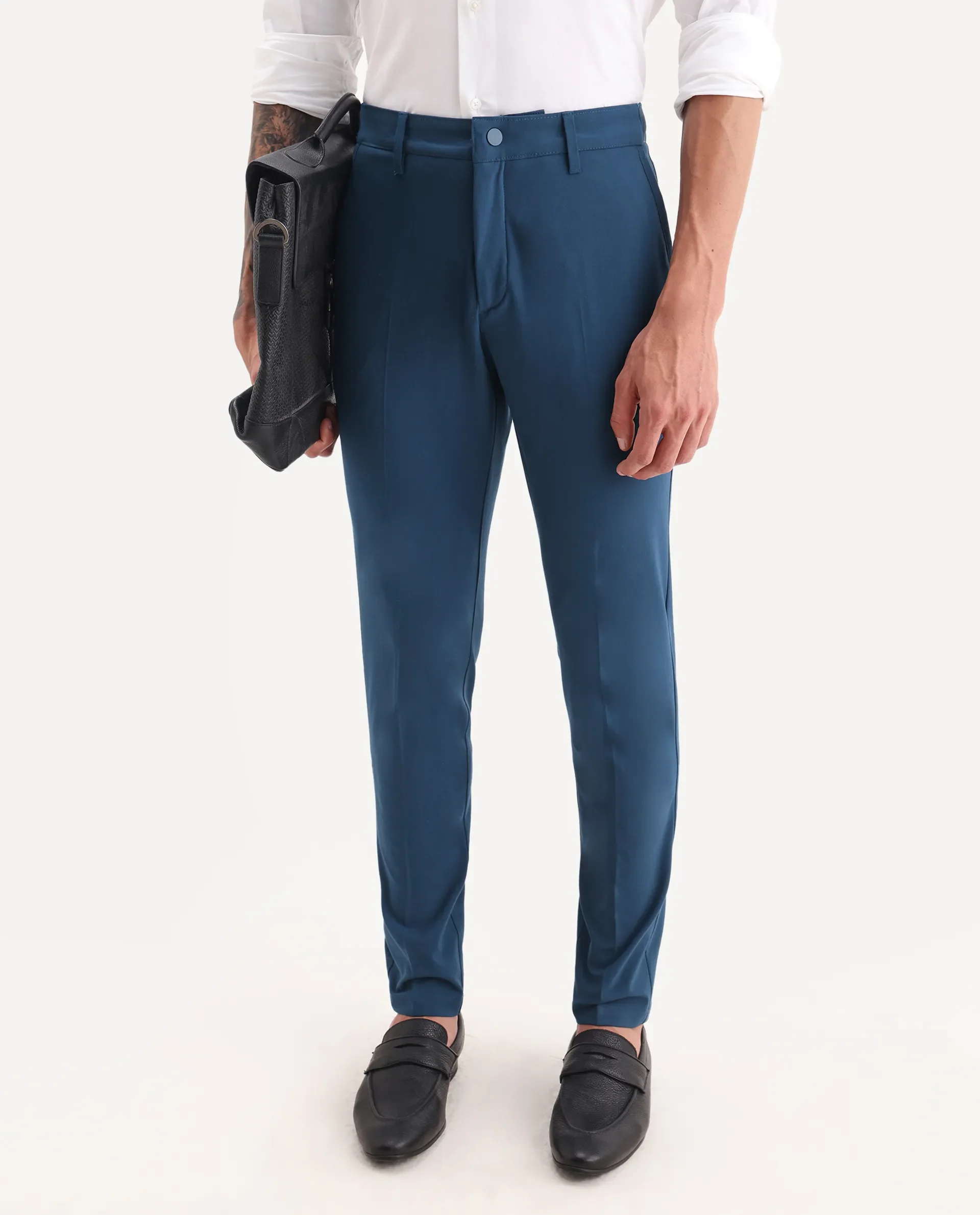 Rare Rabbit Men's Drivers Dark Blue Polyester Blend Plain Regular Fit Trouser - Image 2