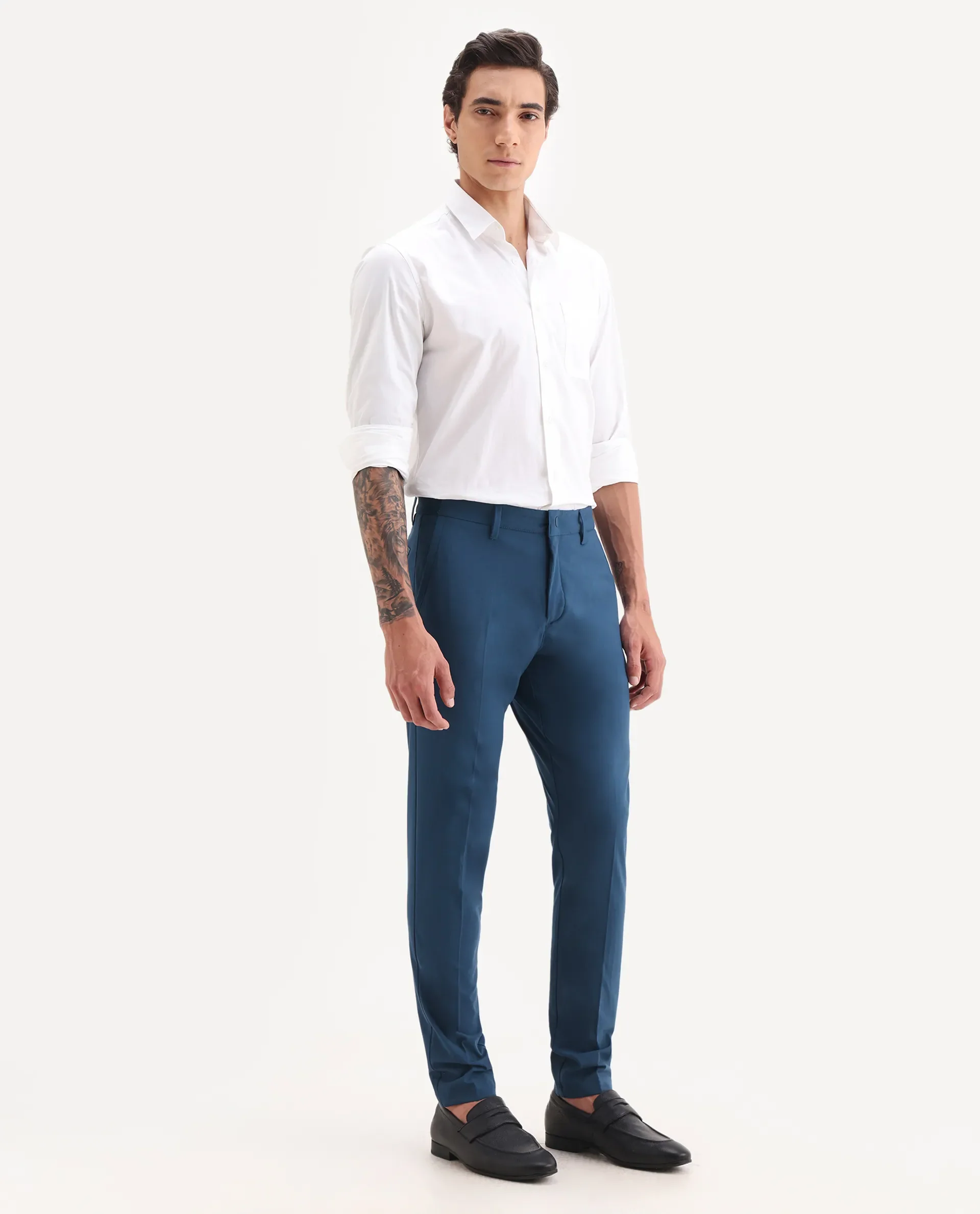 Rare Rabbit Men's Drivers Dark Blue Polyester Blend Plain Regular Fit Trouser - Image 6