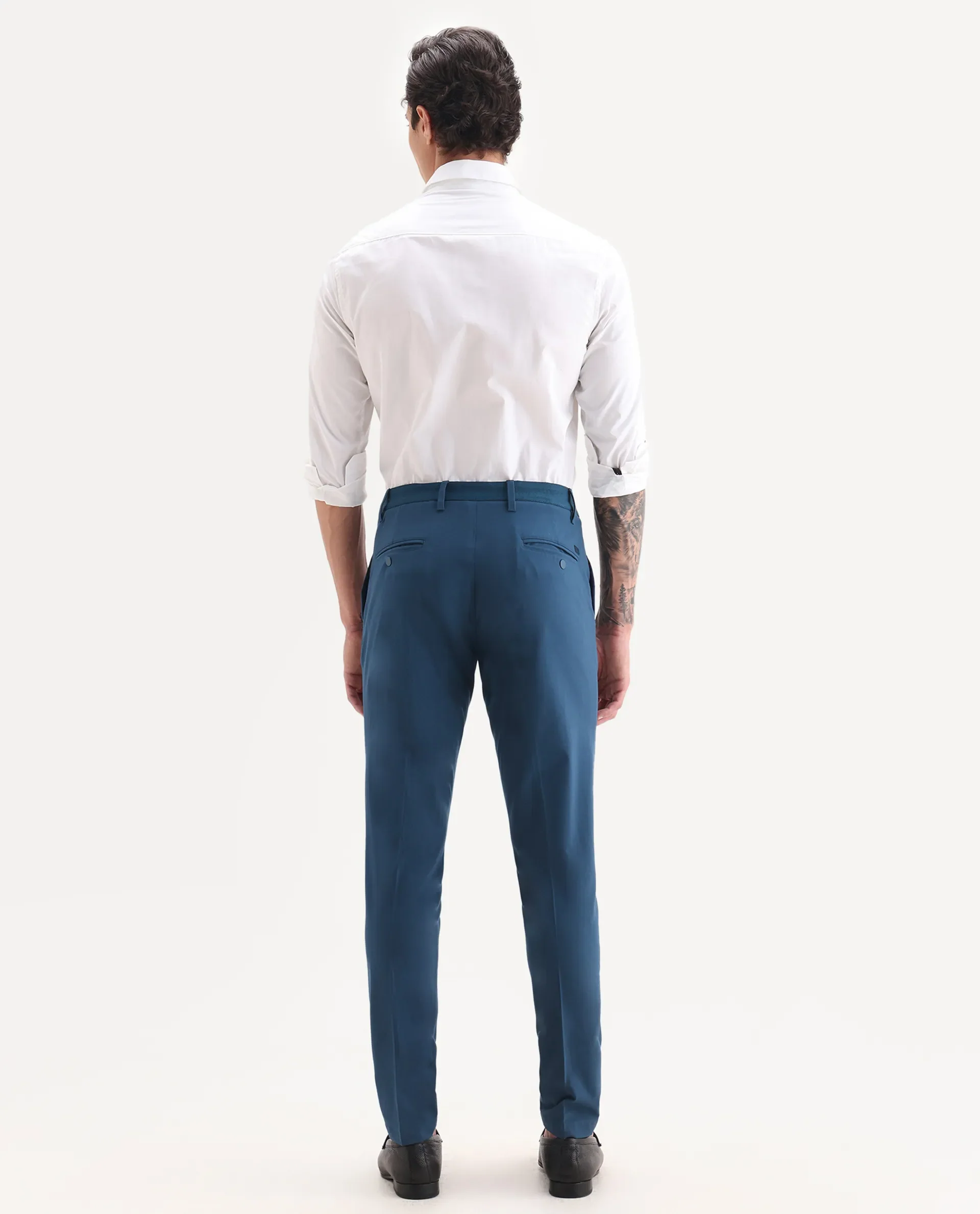 Rare Rabbit Men's Drivers Dark Blue Polyester Blend Plain Regular Fit Trouser - Image 7