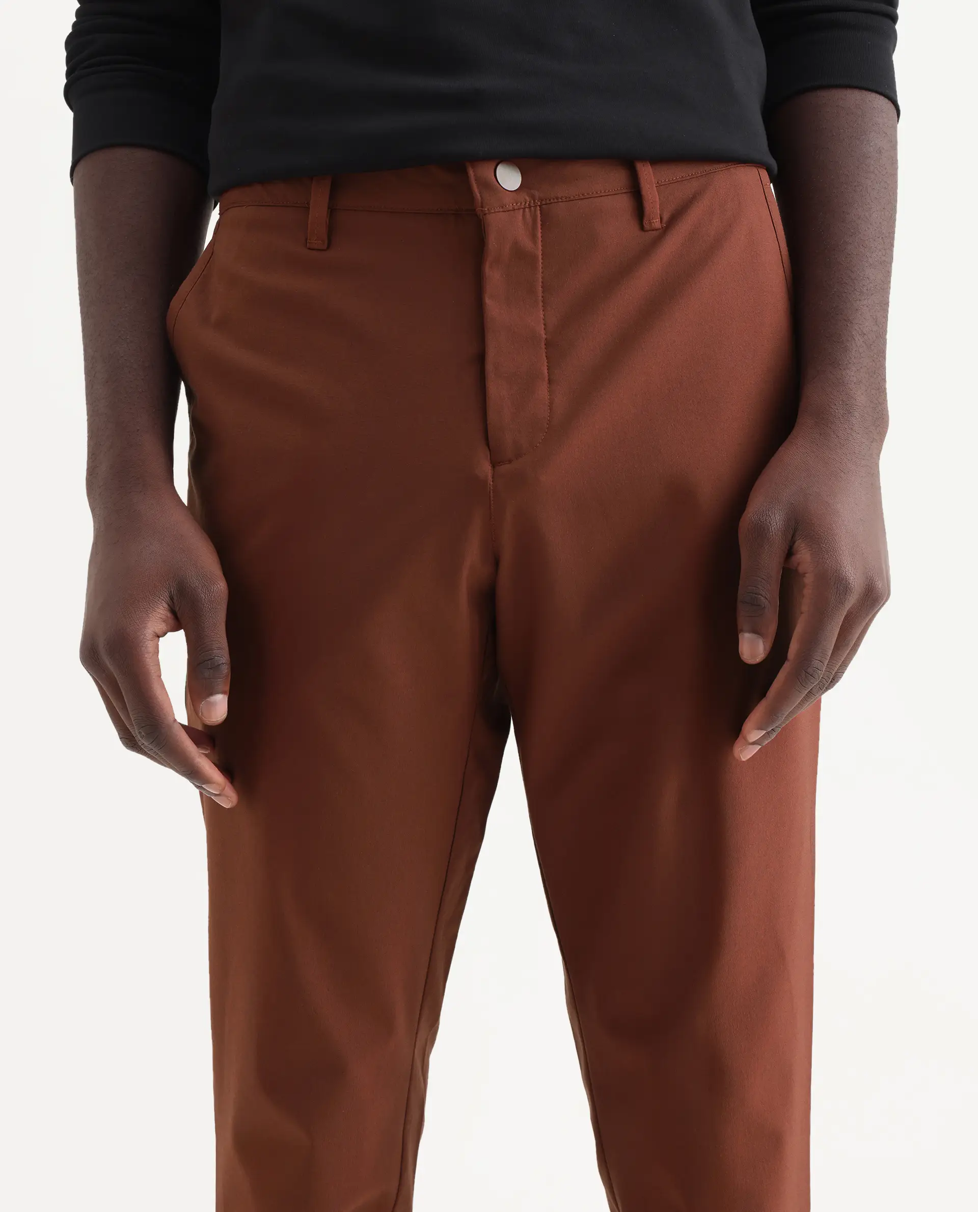 Rare Rabbit Men's Drivers Dark Rust Polyester Blend Plain Regular Fit Trouser - Image 3