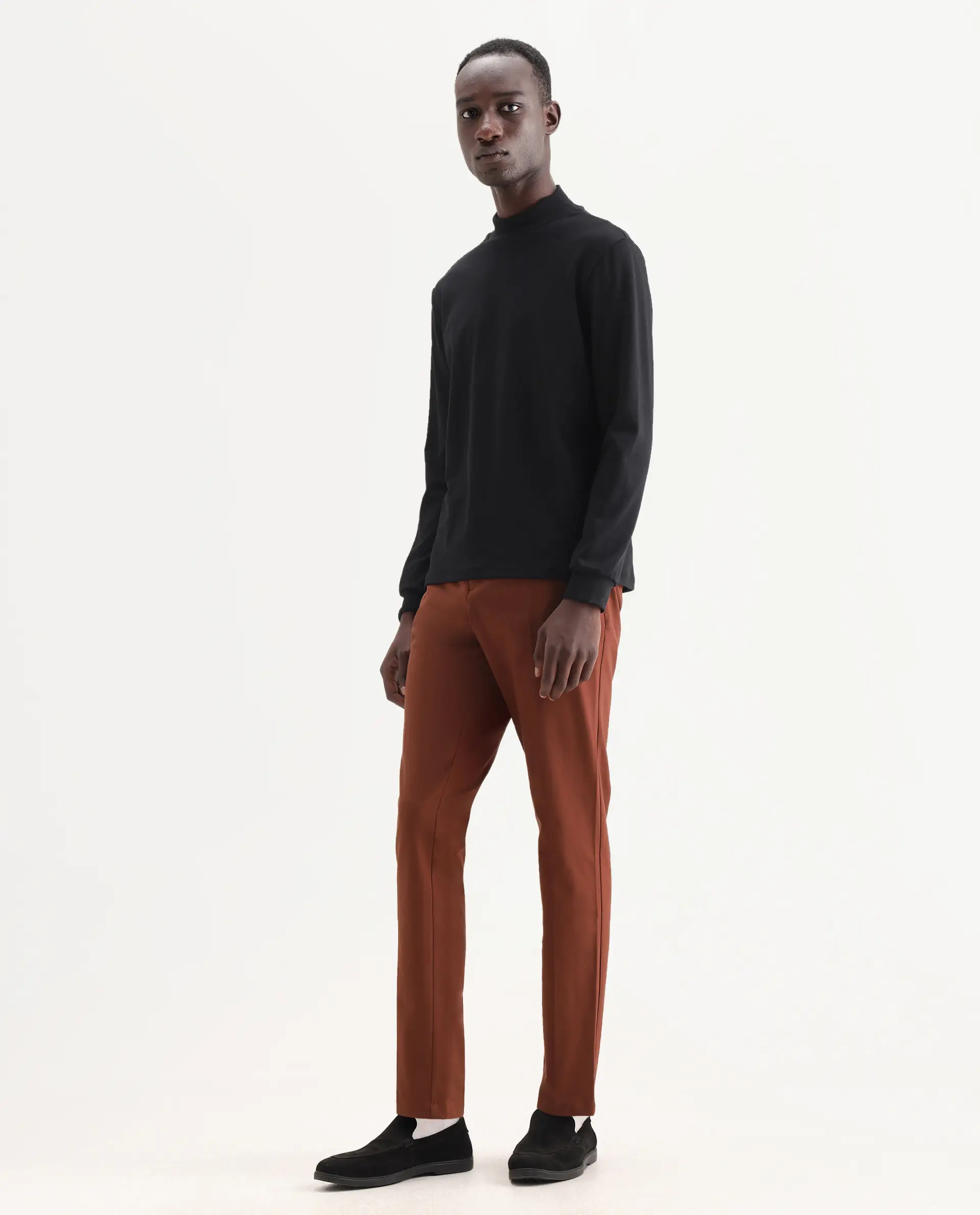 Rare Rabbit Men's Drivers Dark Rust Polyester Blend Plain Regular Fit Trouser - Image 5
