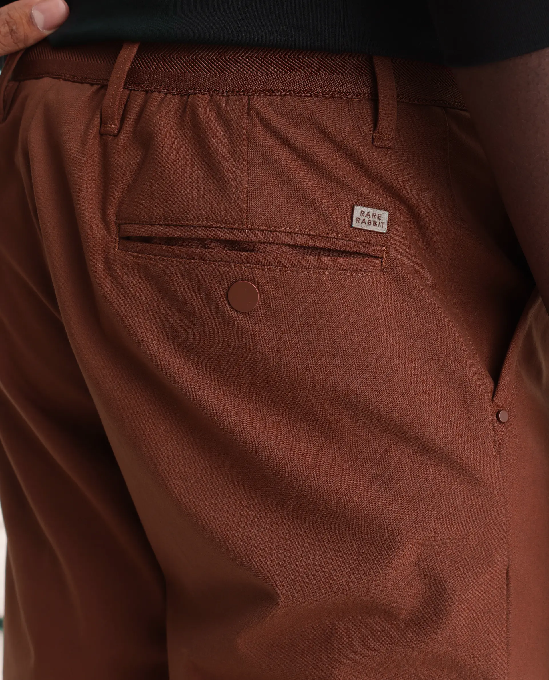 Rare Rabbit Men's Drivers Dark Rust Polyester Blend Plain Regular Fit Trouser - Image 7