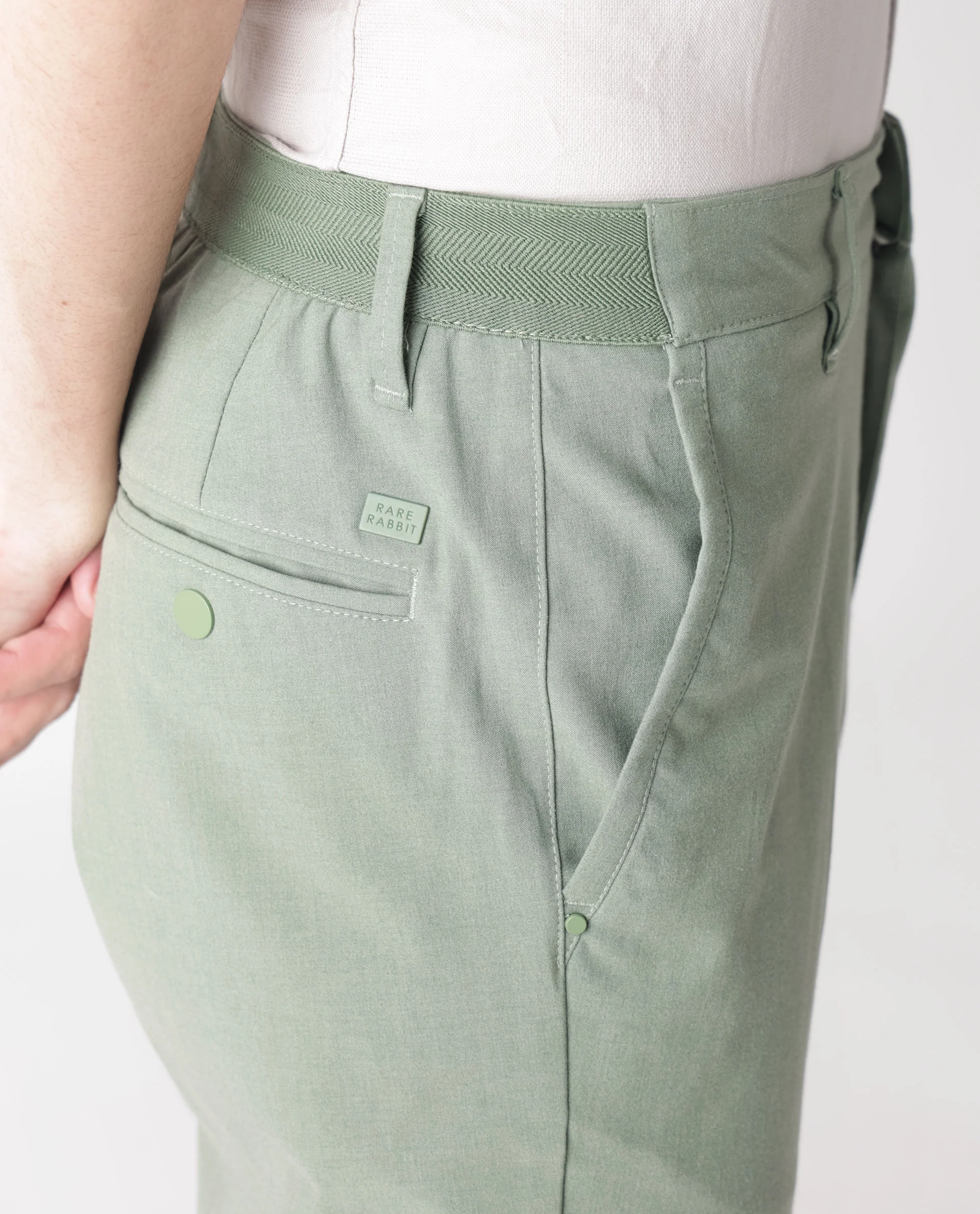 Rare Rabbit Men's Drivers Dusky Green Polyester Regular Fit Trouser - Image 2