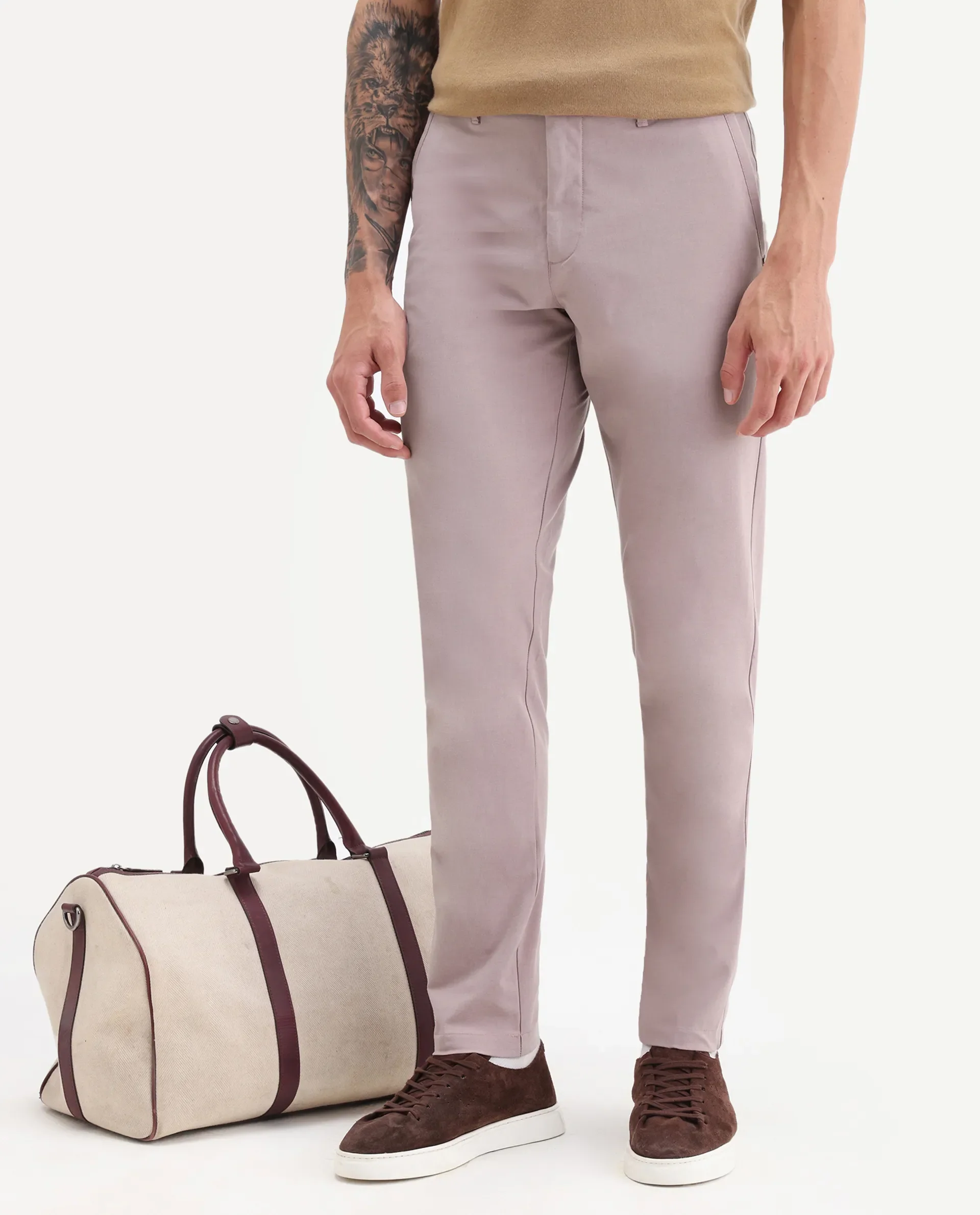 Rare Rabbit Men's Drivers Dusky Pink Polyester Blend Plain Regular Fit Trouser - Image 2