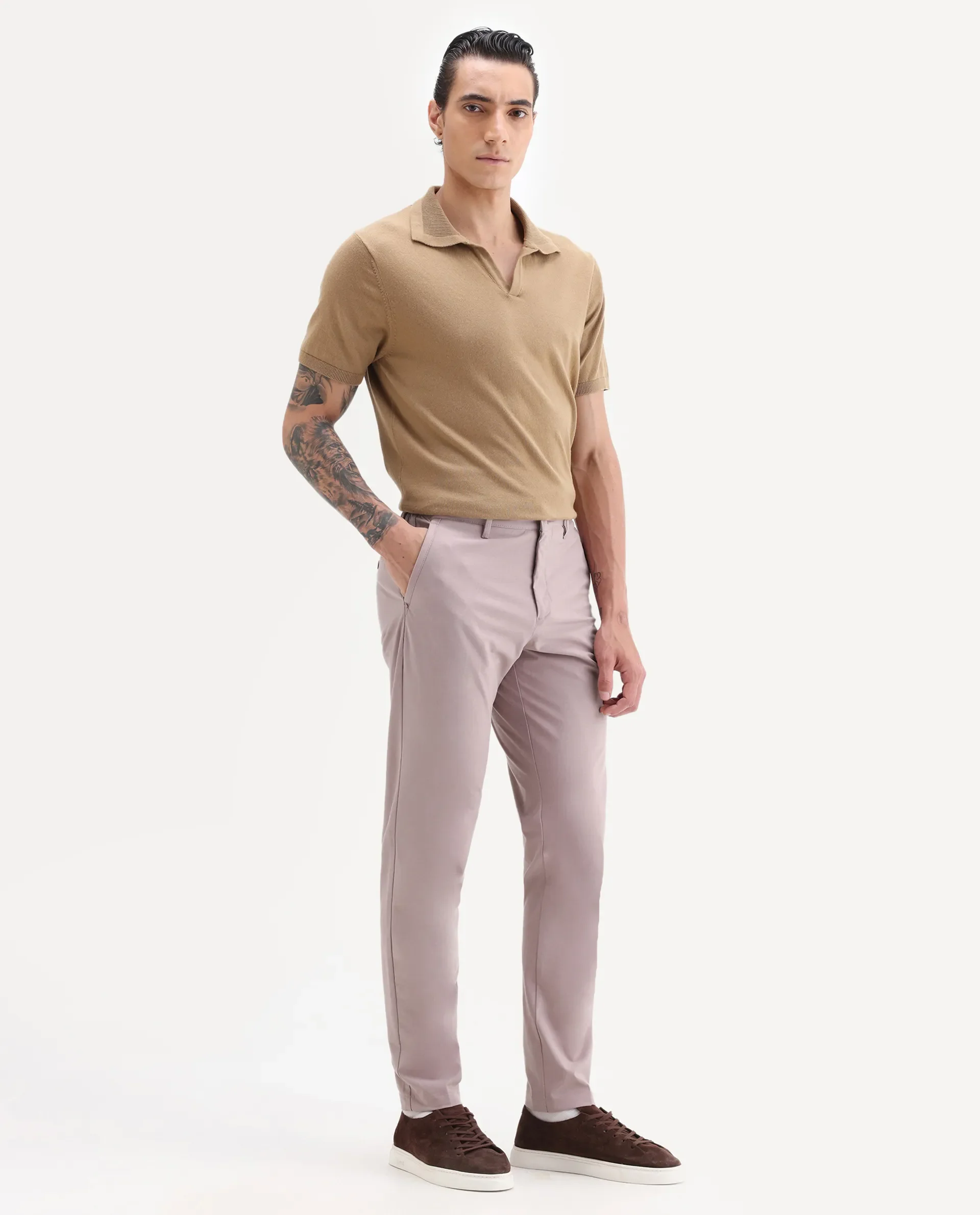 Rare Rabbit Men's Drivers Dusky Pink Polyester Blend Plain Regular Fit Trouser - Image 4