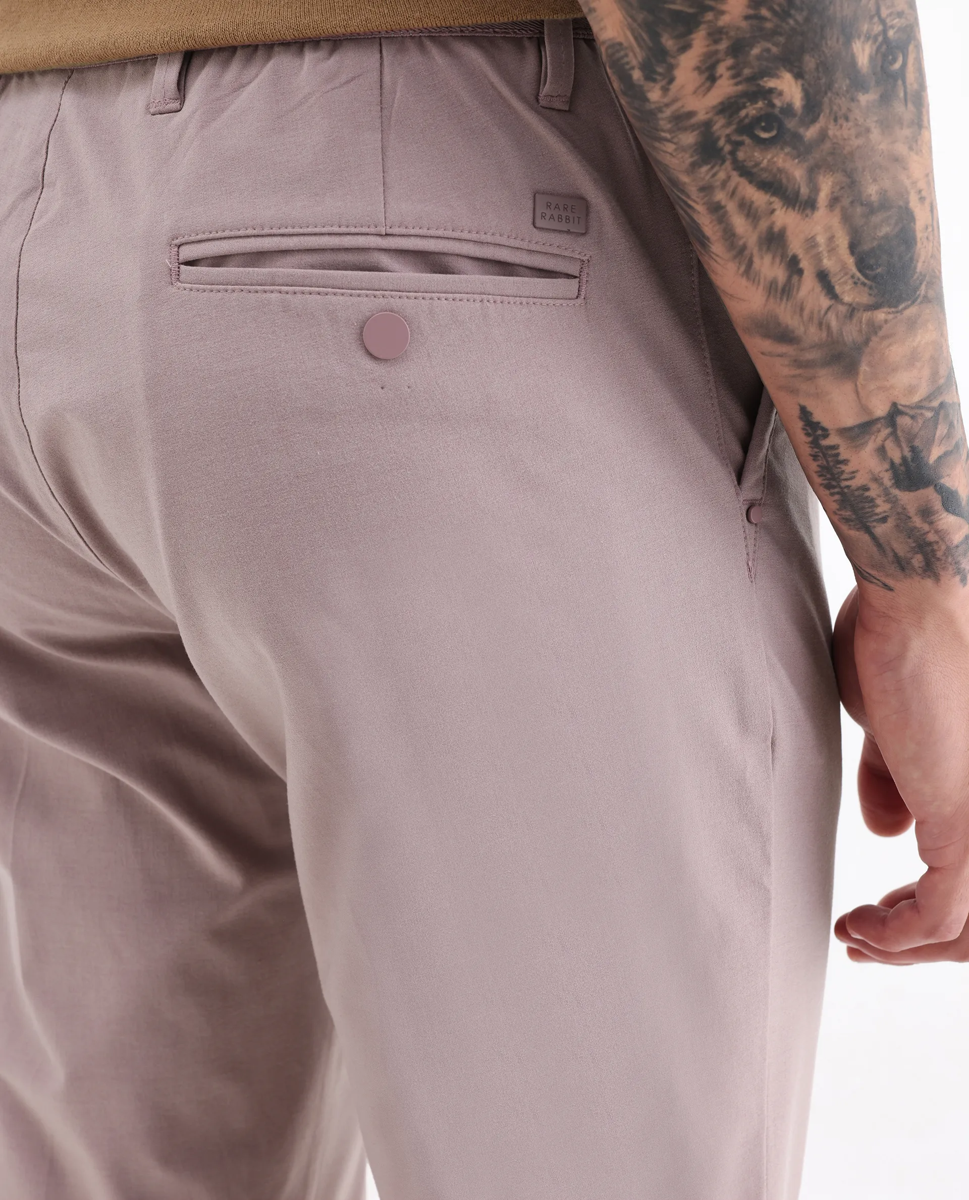 Rare Rabbit Men's Drivers Dusky Pink Polyester Blend Plain Regular Fit Trouser - Image 6