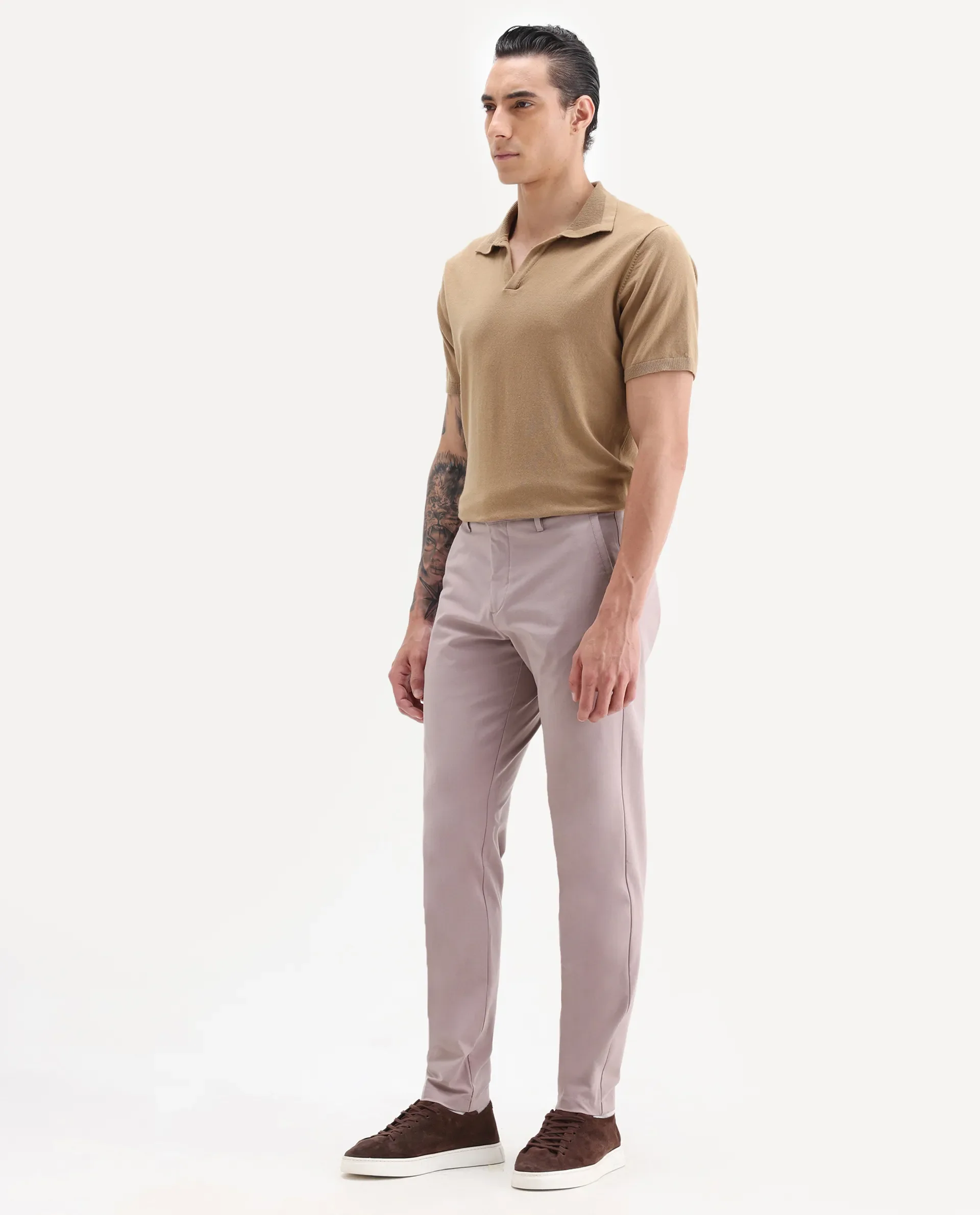 Rare Rabbit Men's Drivers Dusky Pink Polyester Blend Plain Regular Fit Trouser - Image 7