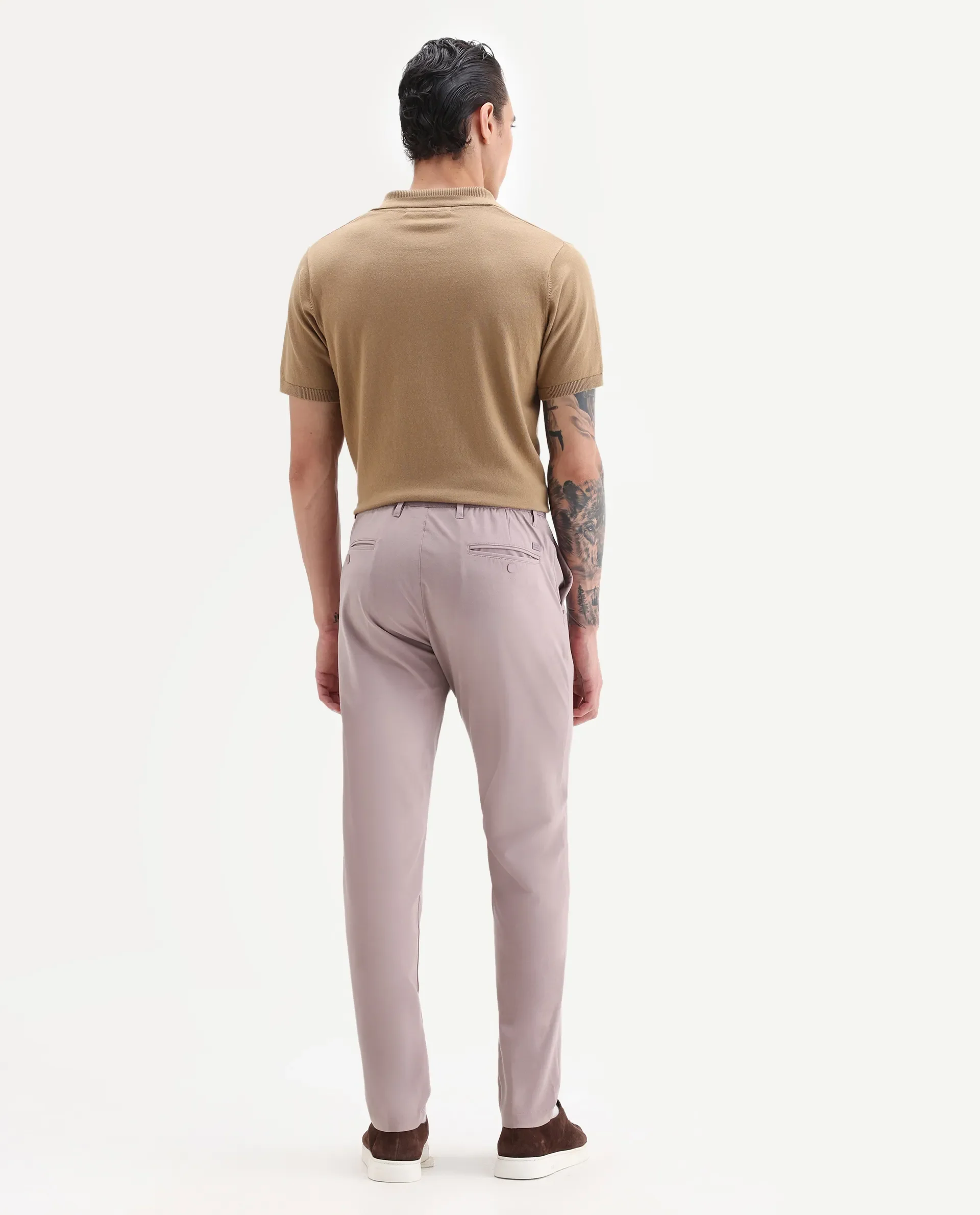 Rare Rabbit Men's Drivers Dusky Pink Polyester Blend Plain Regular Fit Trouser - Image 8