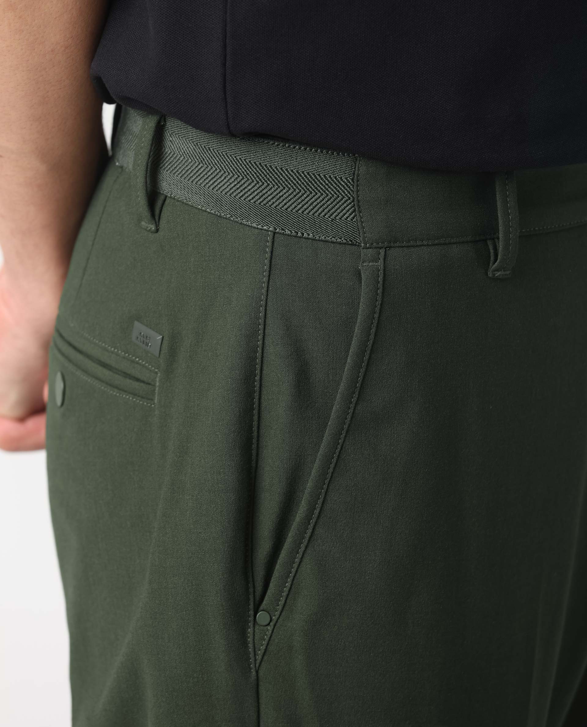 Rare Rabbit Men's Drivers Olive Polyester Blend Plain Regular Fit Trouser - Image 2