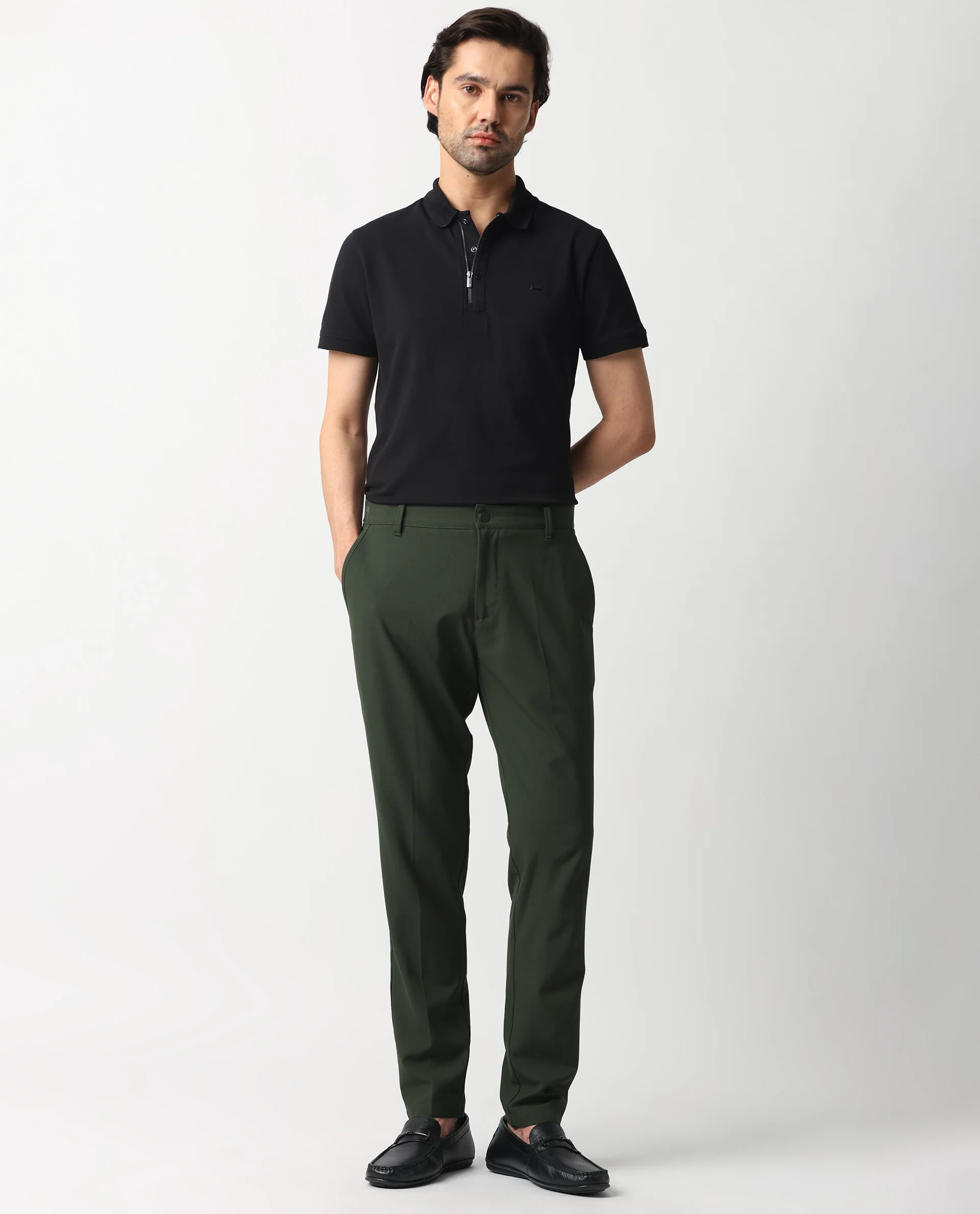 Rare Rabbit Men's Drivers Olive Polyester Blend Plain Regular Fit Trouser - Image 3