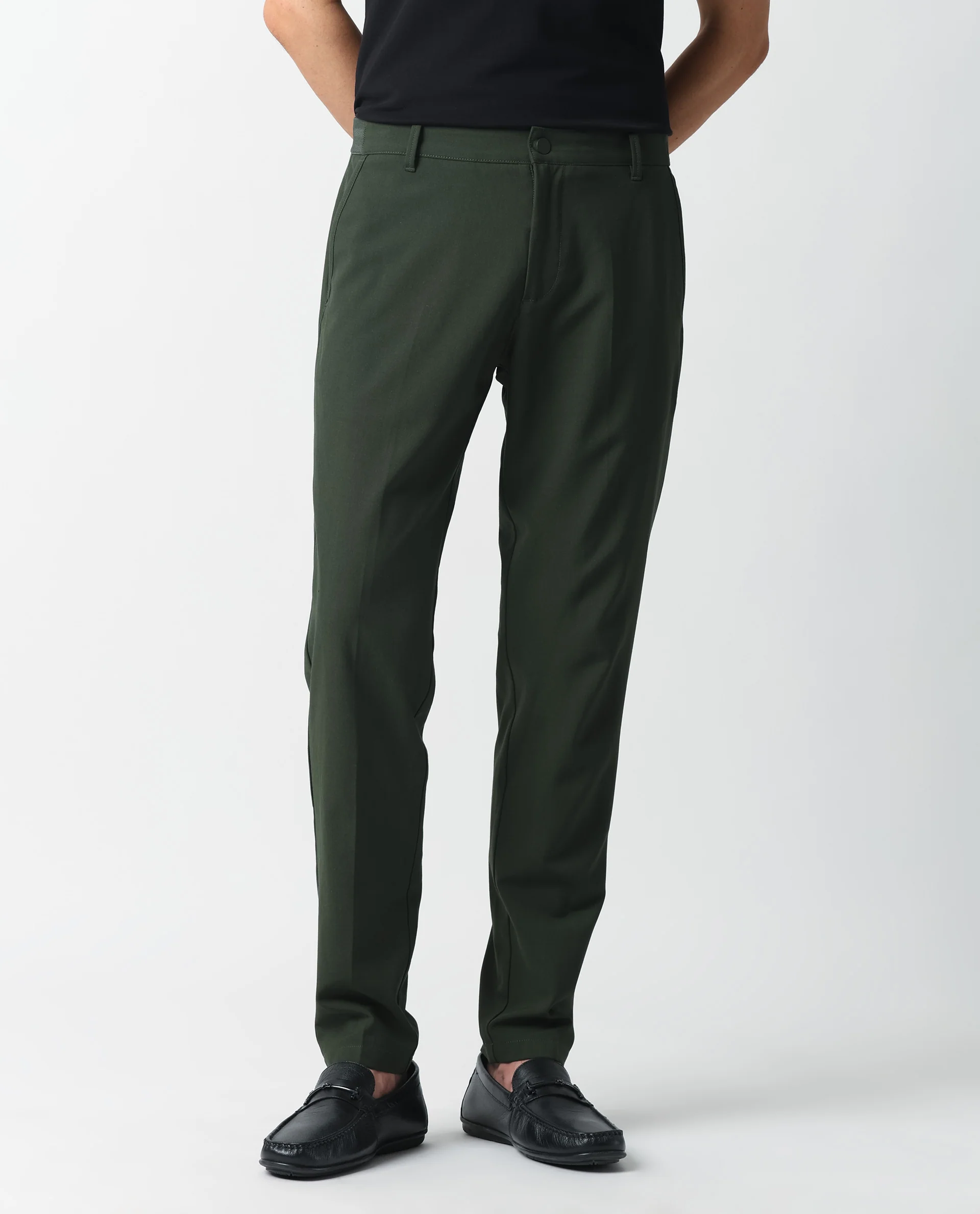 Rare Rabbit Men's Drivers Olive Polyester Blend Plain Regular Fit Trouser - Image 4