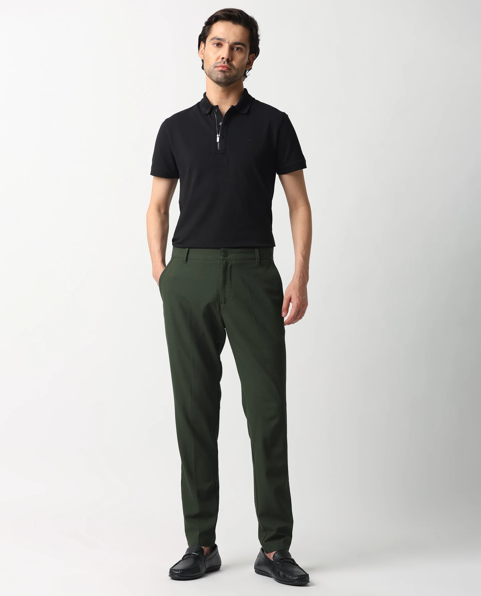 Rare Rabbit Men's Drivers Olive Polyester Blend Plain Regular Fit Trouser - Image 5