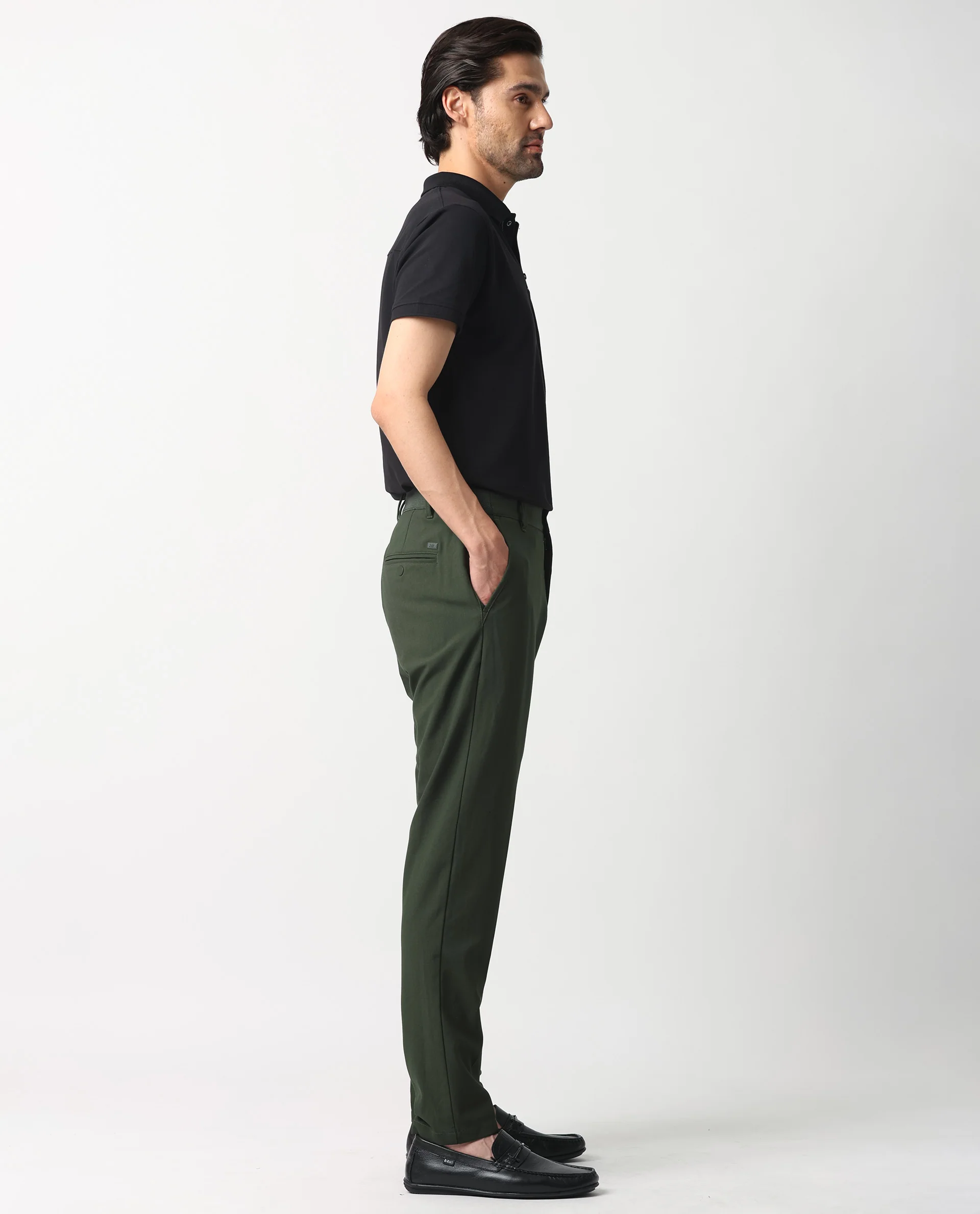 Rare Rabbit Men's Drivers Olive Polyester Blend Plain Regular Fit Trouser - Image 6