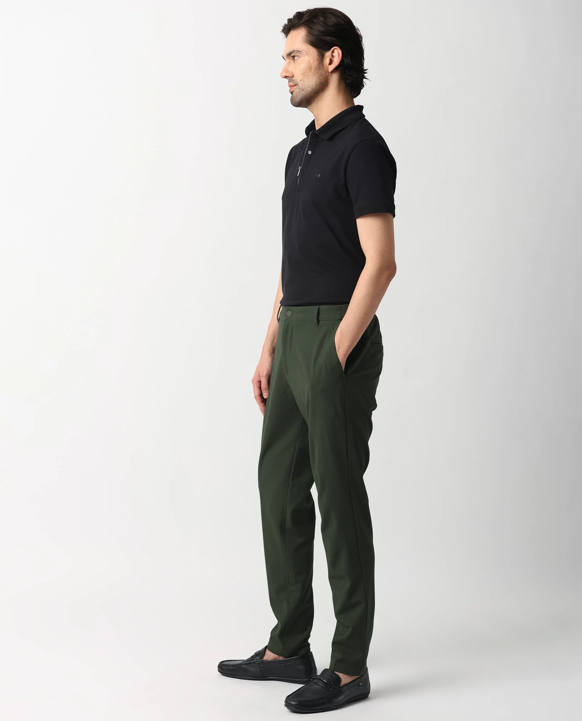 Rare Rabbit Men's Drivers Olive Polyester Blend Plain Regular Fit Trouser - Image 7