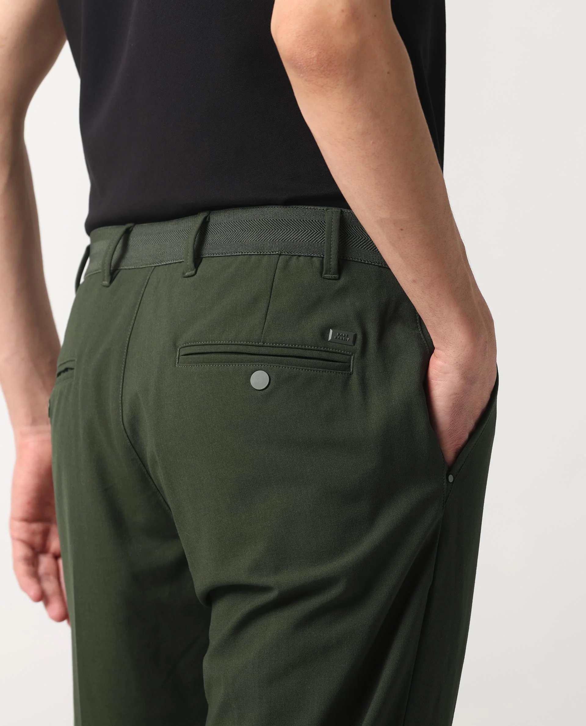 Rare Rabbit Men's Drivers Olive Polyester Blend Plain Regular Fit Trouser - Image 9