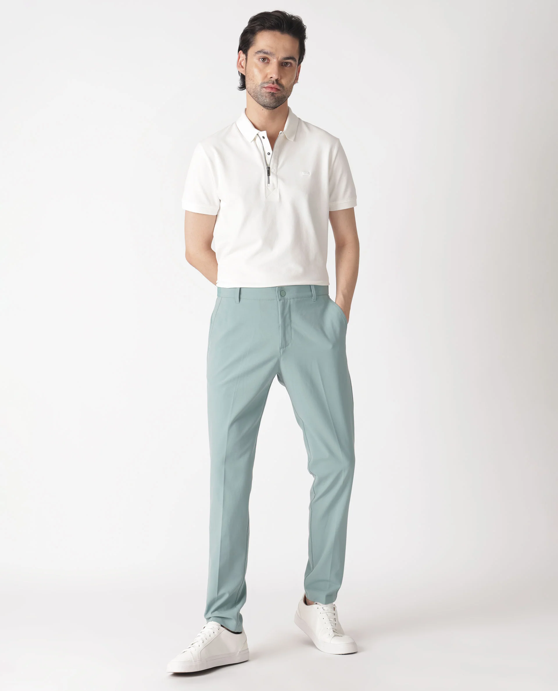 Rare Rabbit Men's Drivers Pastel Green Polyester Blend Plain Regular Fit Trouser - Image 12