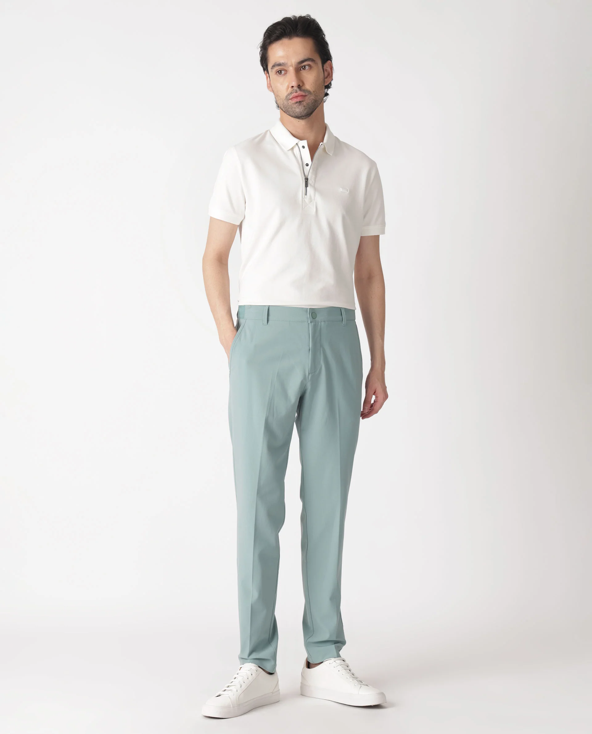 Rare Rabbit Men's Drivers Pastel Green Polyester Blend Plain Regular Fit Trouser - Image 14
