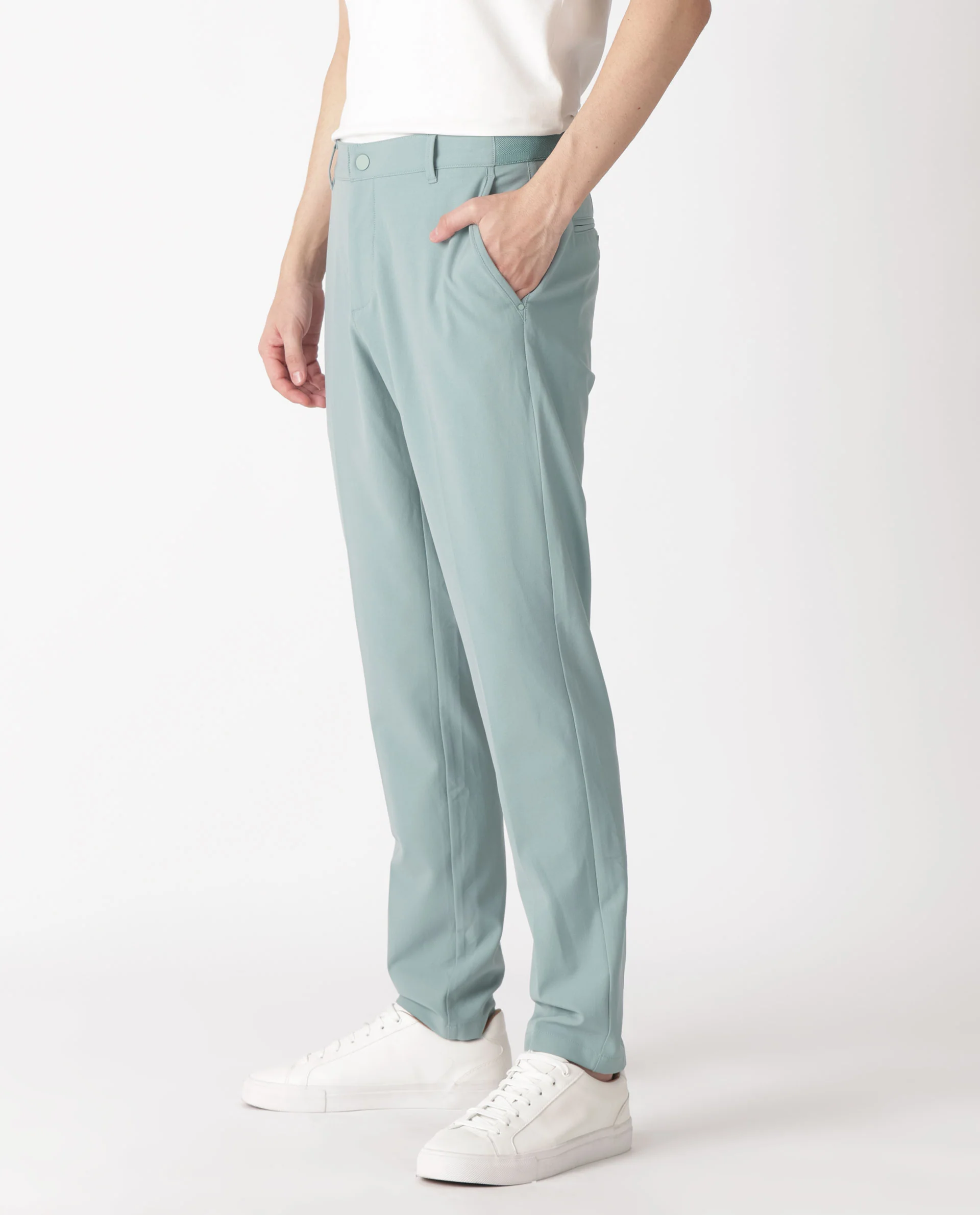 Rare Rabbit Men's Drivers Pastel Green Polyester Blend Plain Regular Fit Trouser - Image 4