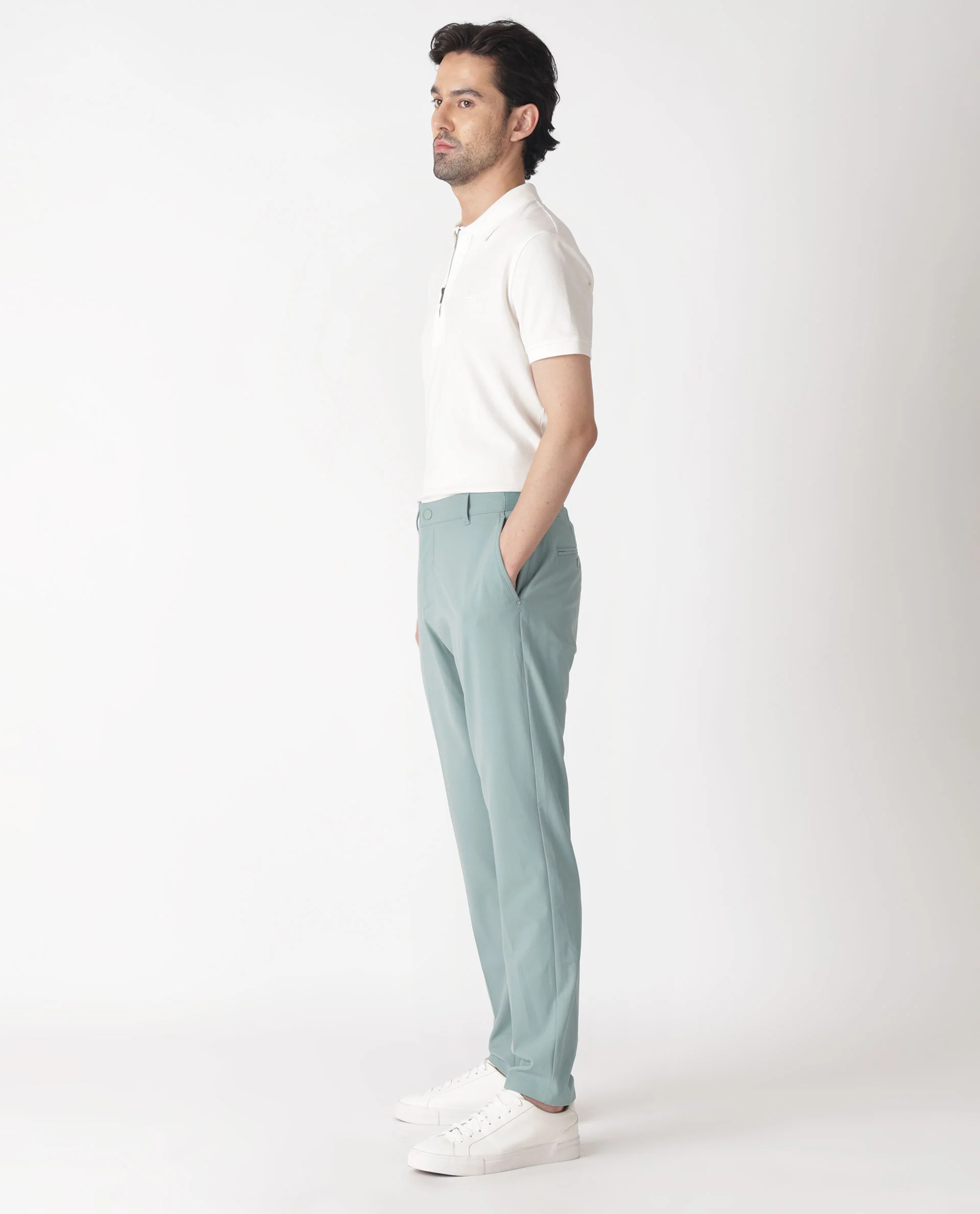 Rare Rabbit Men's Drivers Pastel Green Polyester Blend Plain Regular Fit Trouser - Image 8