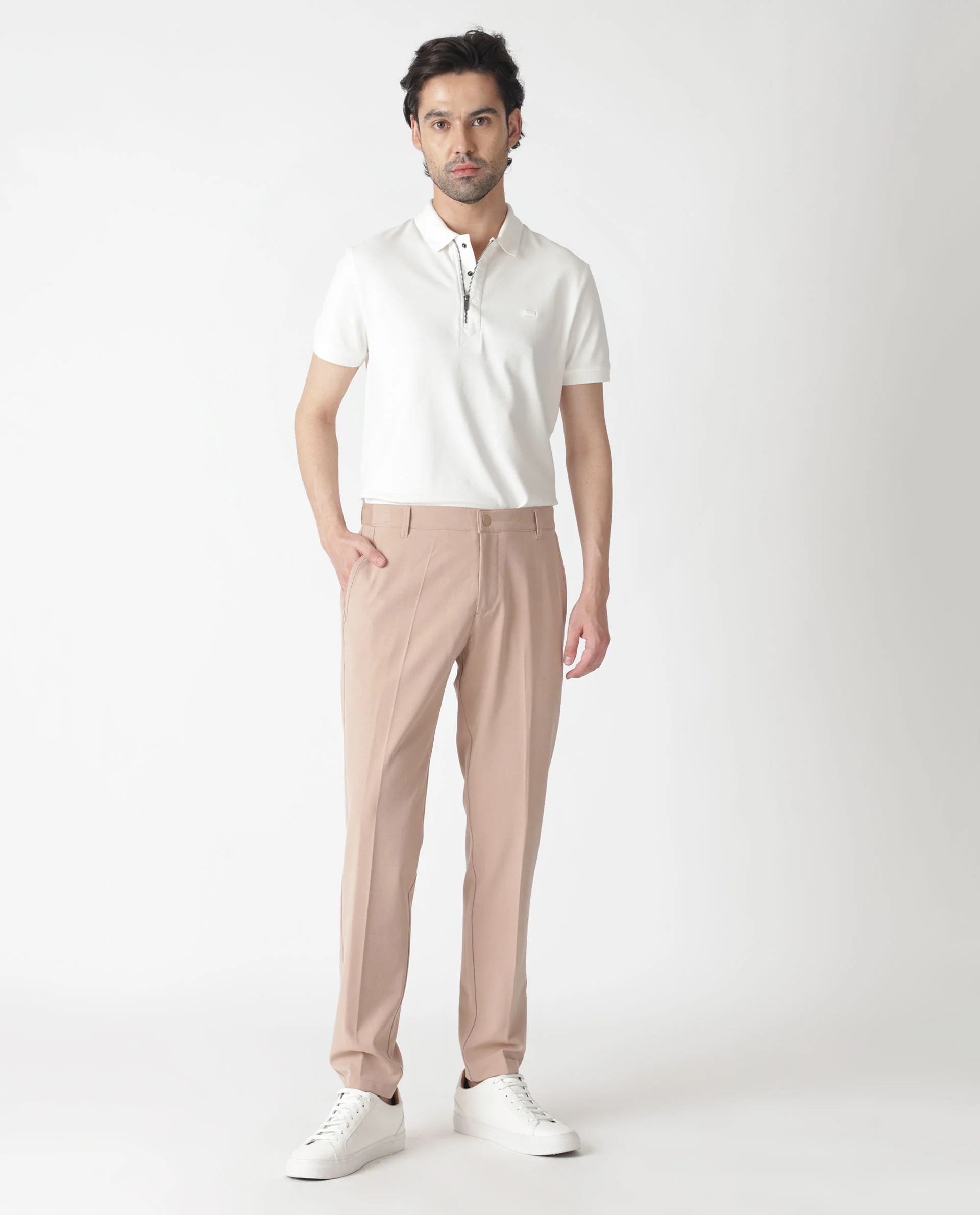 Rare Rabbit Men's Drivers Pastel Pink Polyester Plain Regular Fit Trouser - Image 14